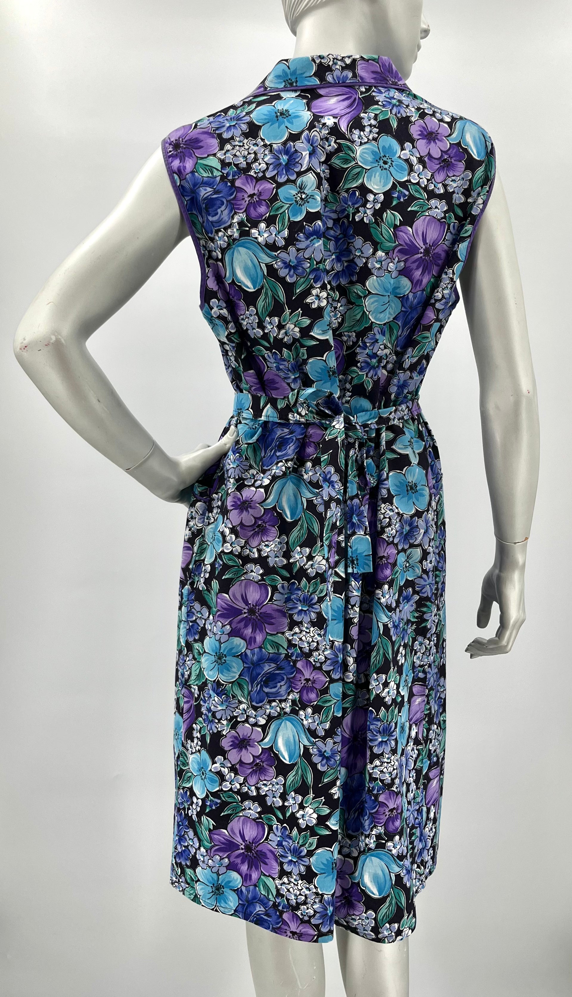 Création Atelier, sleeveless cotton dress with belt, 90s, size 40