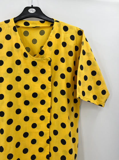 Yellow cotton shirt with ball patterns, 80s-90s, size 40