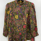 Oliivinvihreä kuviollinen paita ja hame, 80-90-luku, koko 36(38)