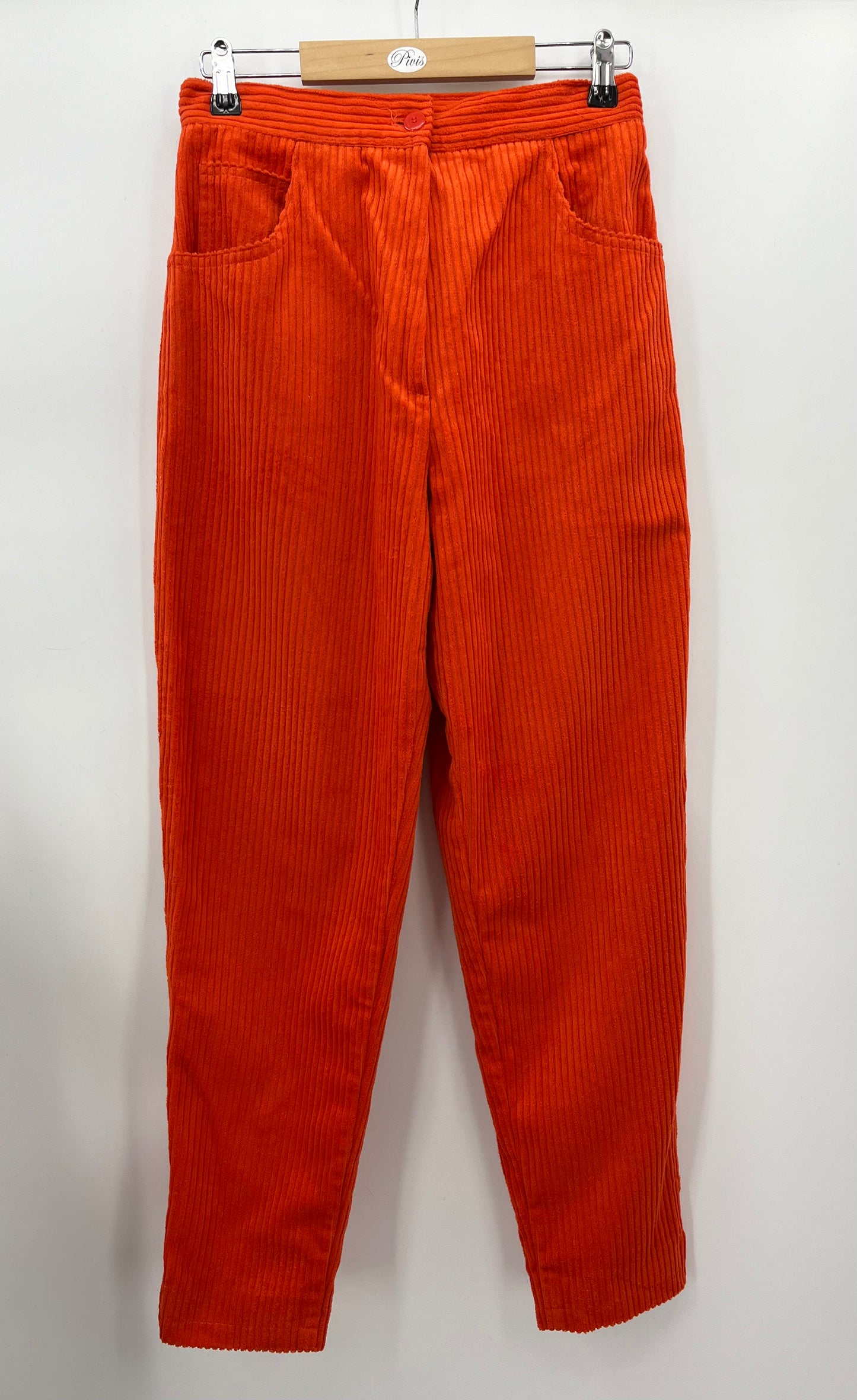 Oranssit vakosamettihousut, 90-luku, vyöt.ymp. 72cm, koko 36