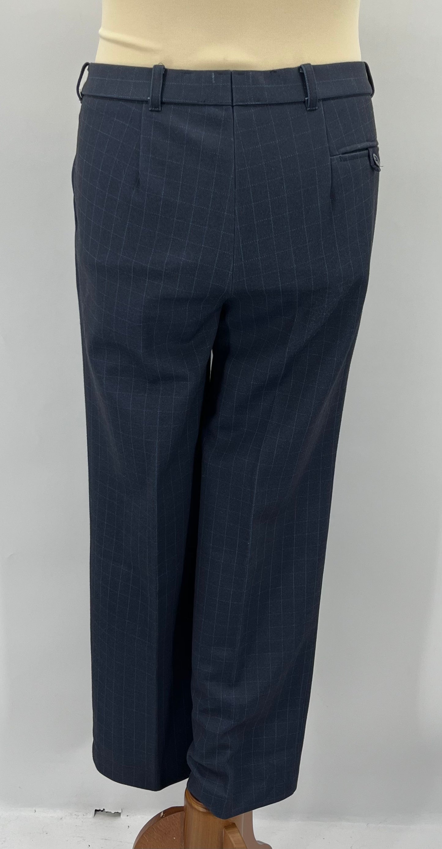 FinnKarelia, tummansiniset miesten housut, 80-90-luku, vyöt.ymp. 88cm