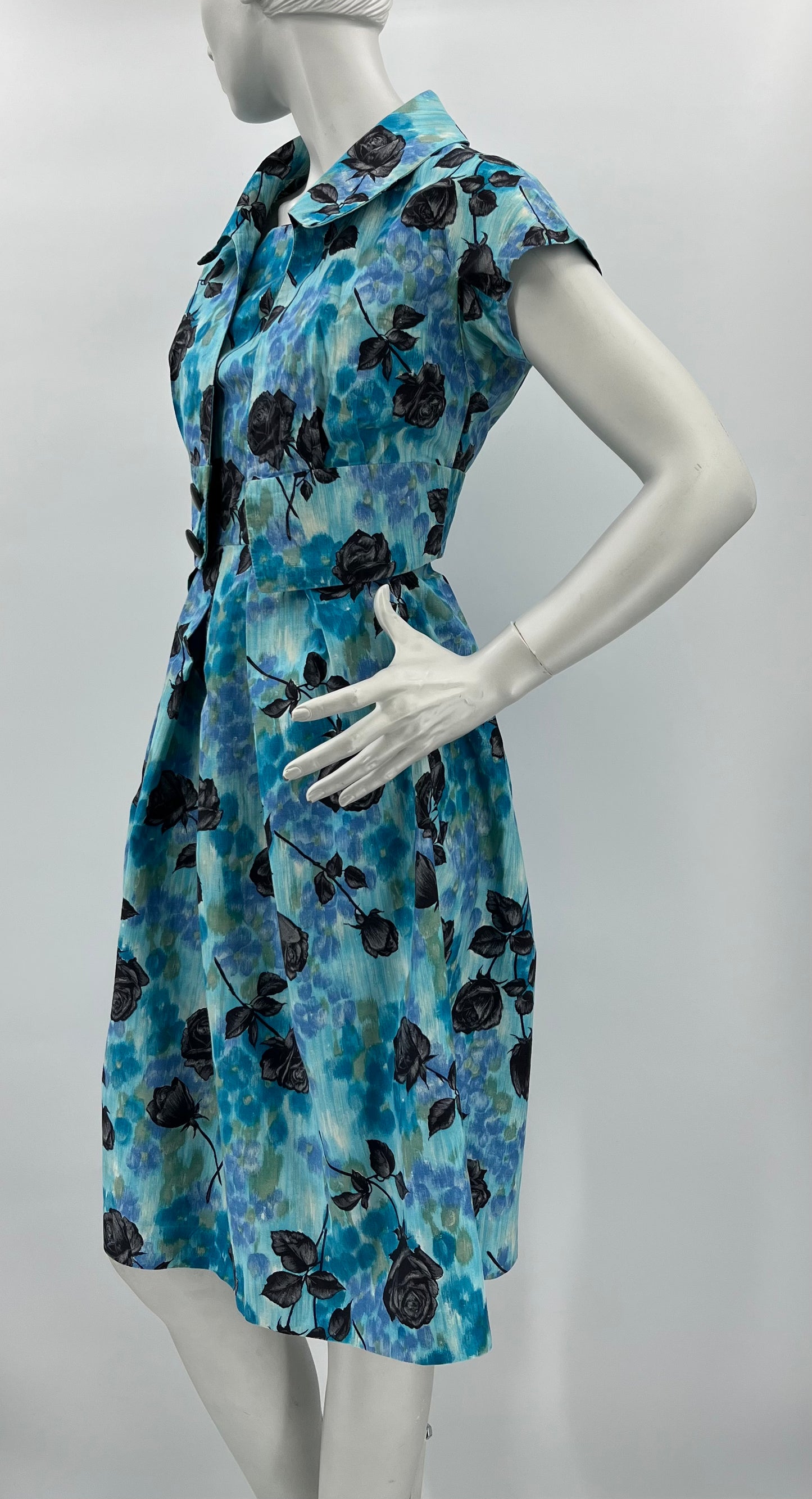 Turkoosinsininen mekko ja jakku, 50-luku, koko 32