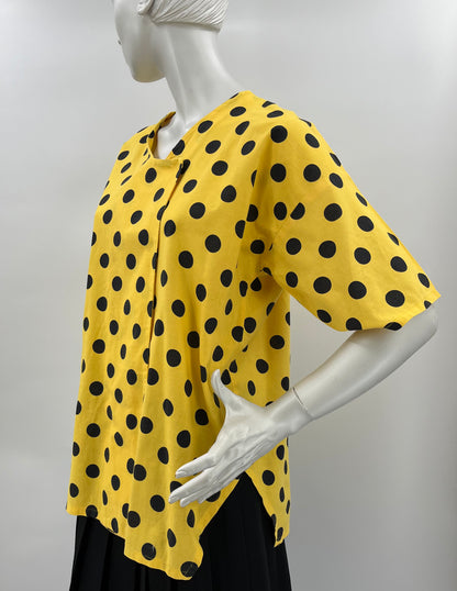 Yellow cotton shirt with ball patterns, 80s-90s, size 40