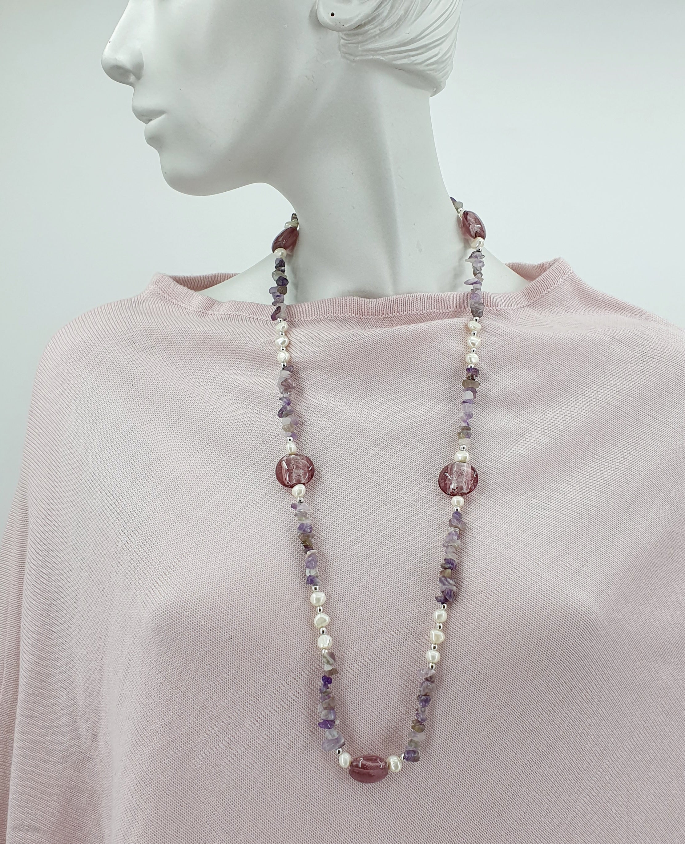 Amethyst necklace, length 80cm