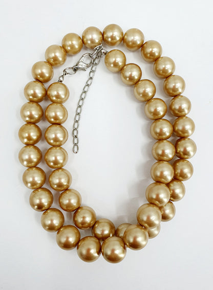 Matte gold-colored pearl necklace, length 50cm