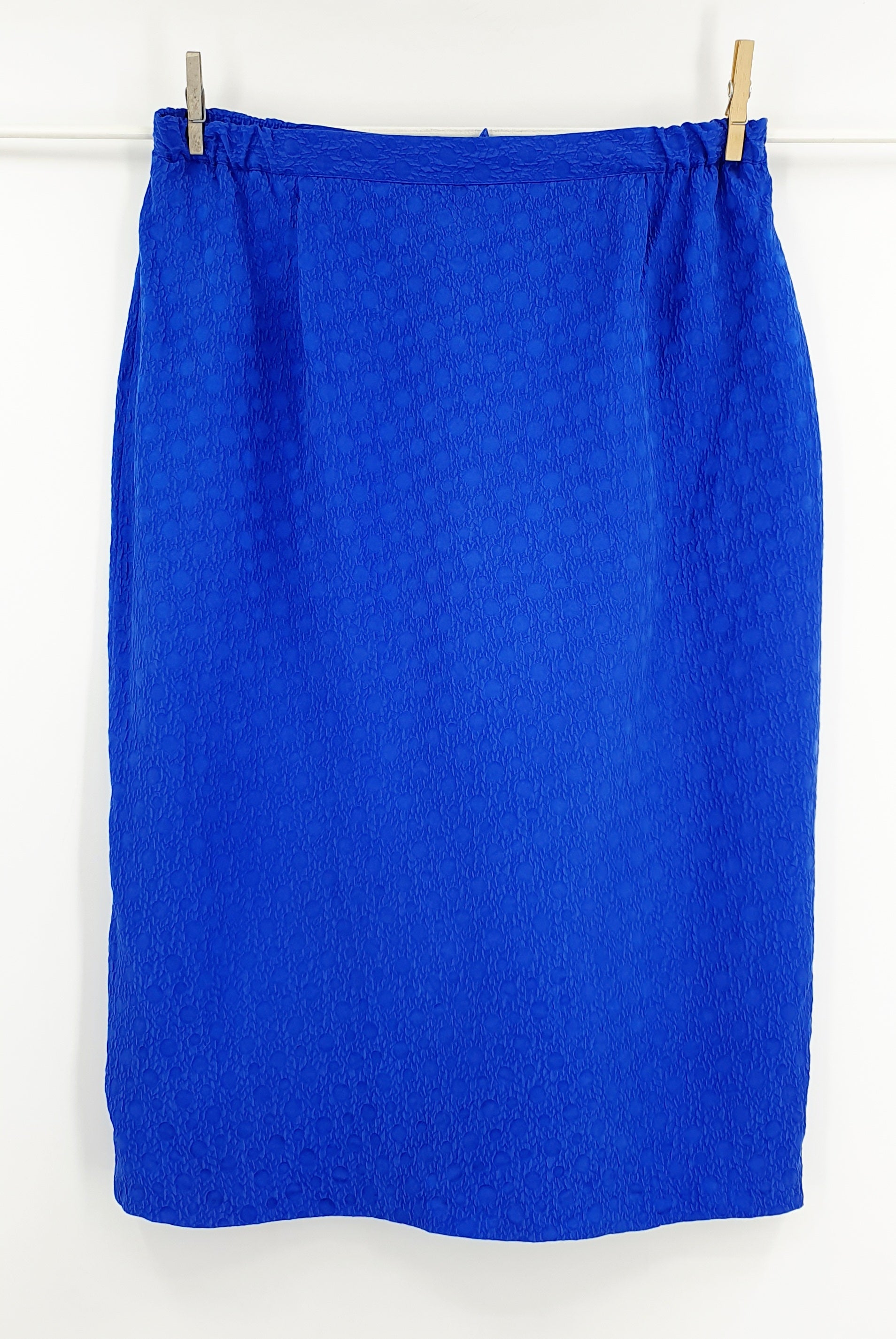 Amis, Finnish silk skirt from the 90s, color electric blue, waist 84-100cm, size 44-46