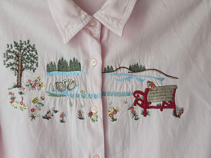 Elisabeth Shannon, pink cotton shirt with embroidery, 90s-2000s, size 38