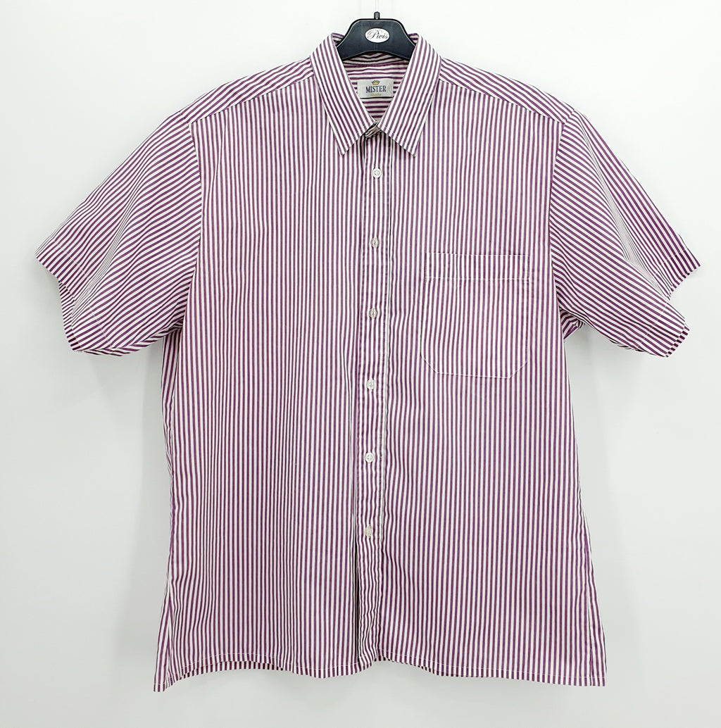 Mister Quality, striped men's shirt from the 80s, pink/blue, size M