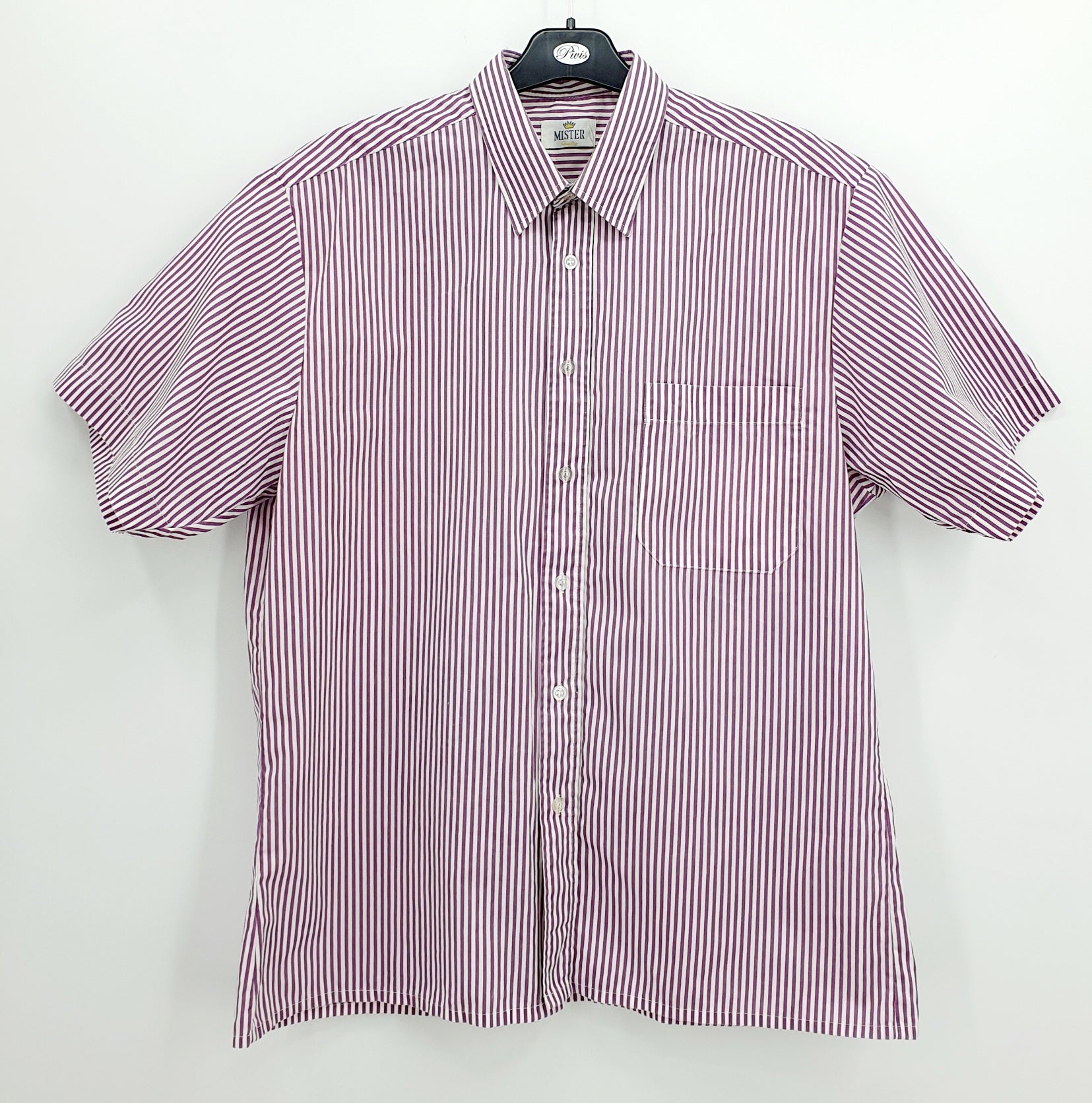 Mister Quality, striped men's shirt from the 80s, pink/blue, size M