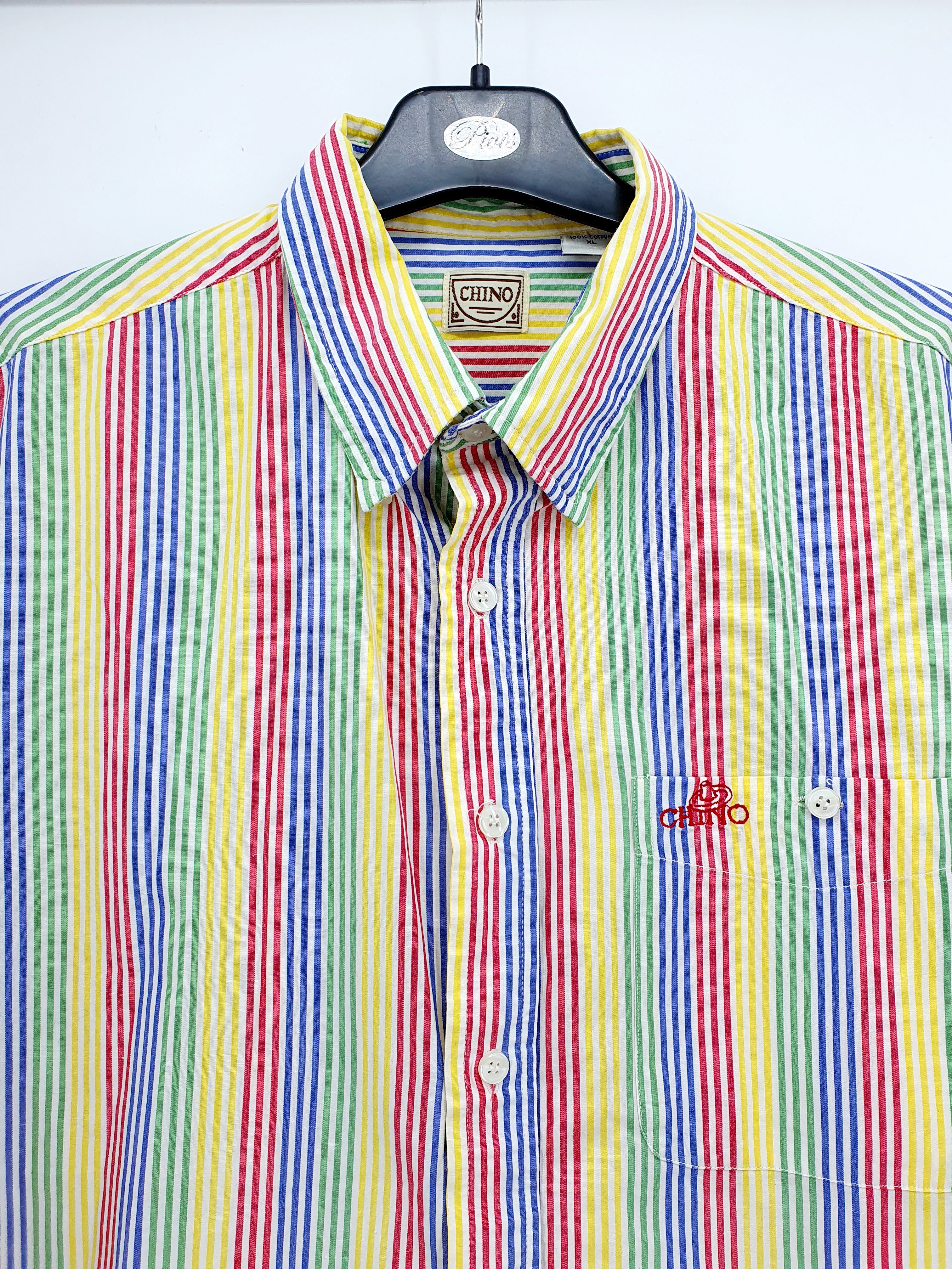 Chino, men's short-sleeved striped shirt from the 80s-90s, size 2XL