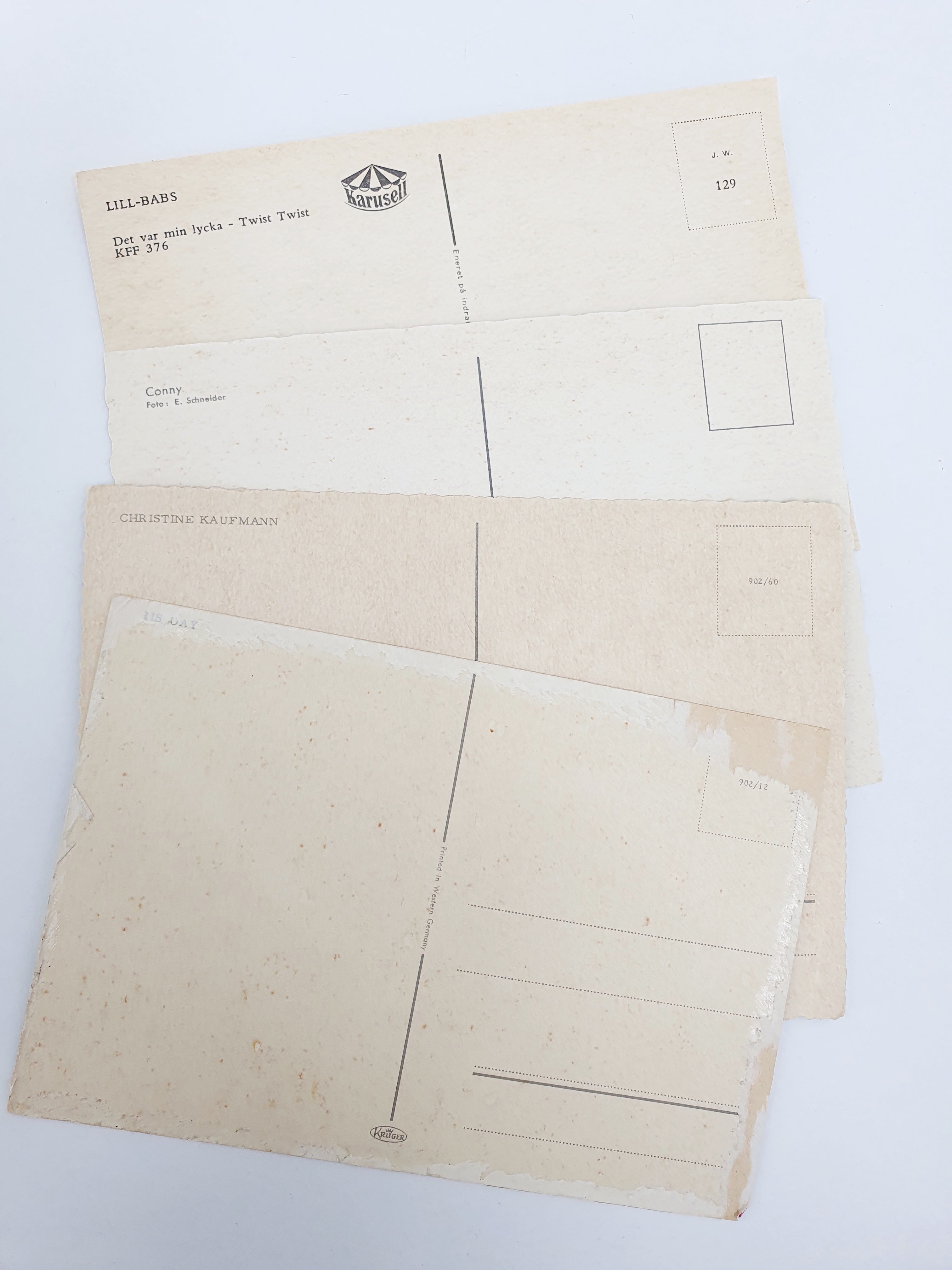 Old movie star postcards, 4 pcs.