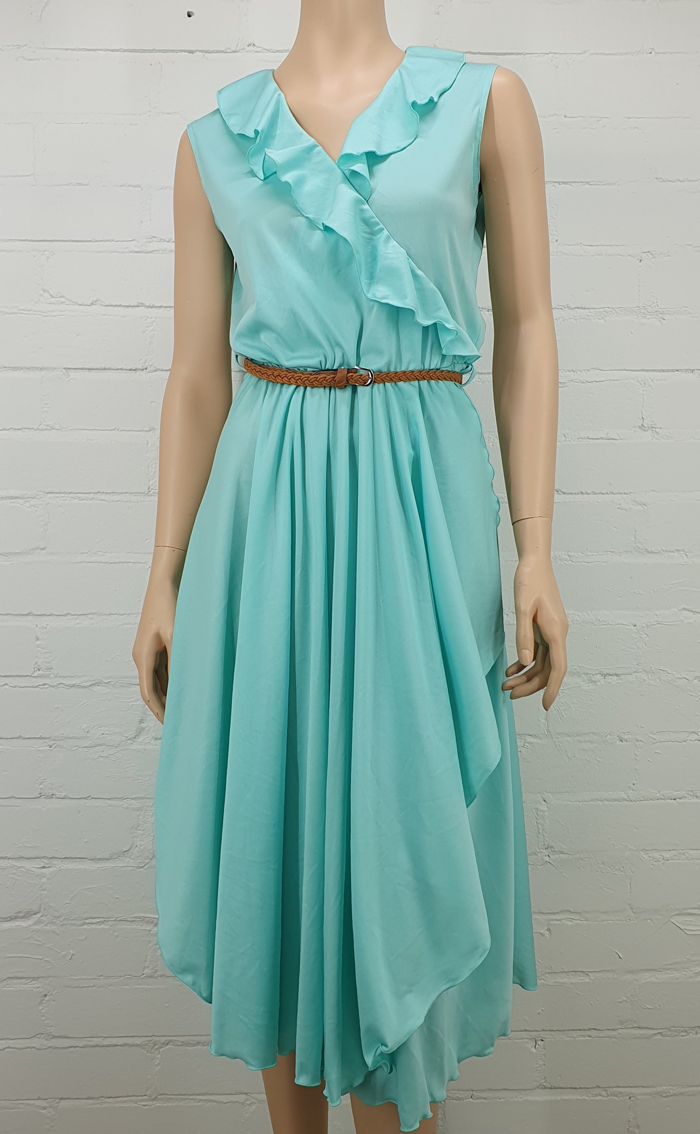 Mintunvihreä hihaton kesämekko 80-luvulta