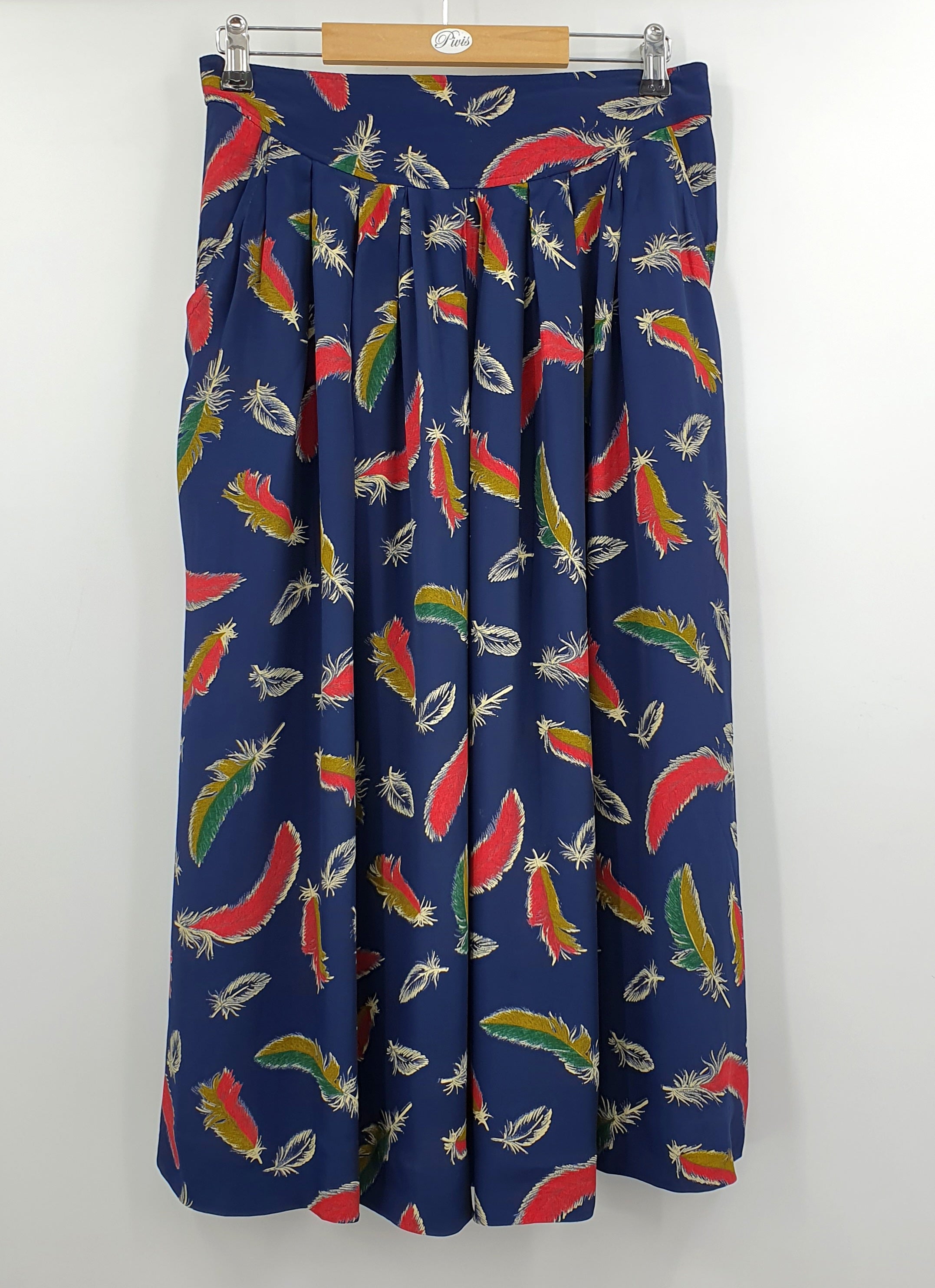 Piretta, feather pattern viscose skirt from the 90s, VY 76cm, size 38