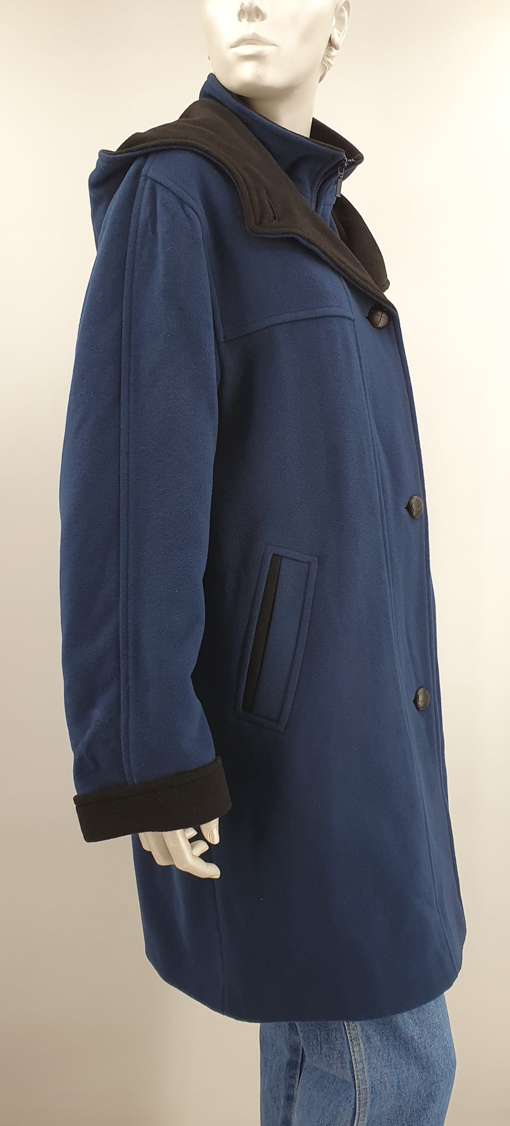 Noora, dark blue, hooded woolen jacket from the 90s, size 40-42