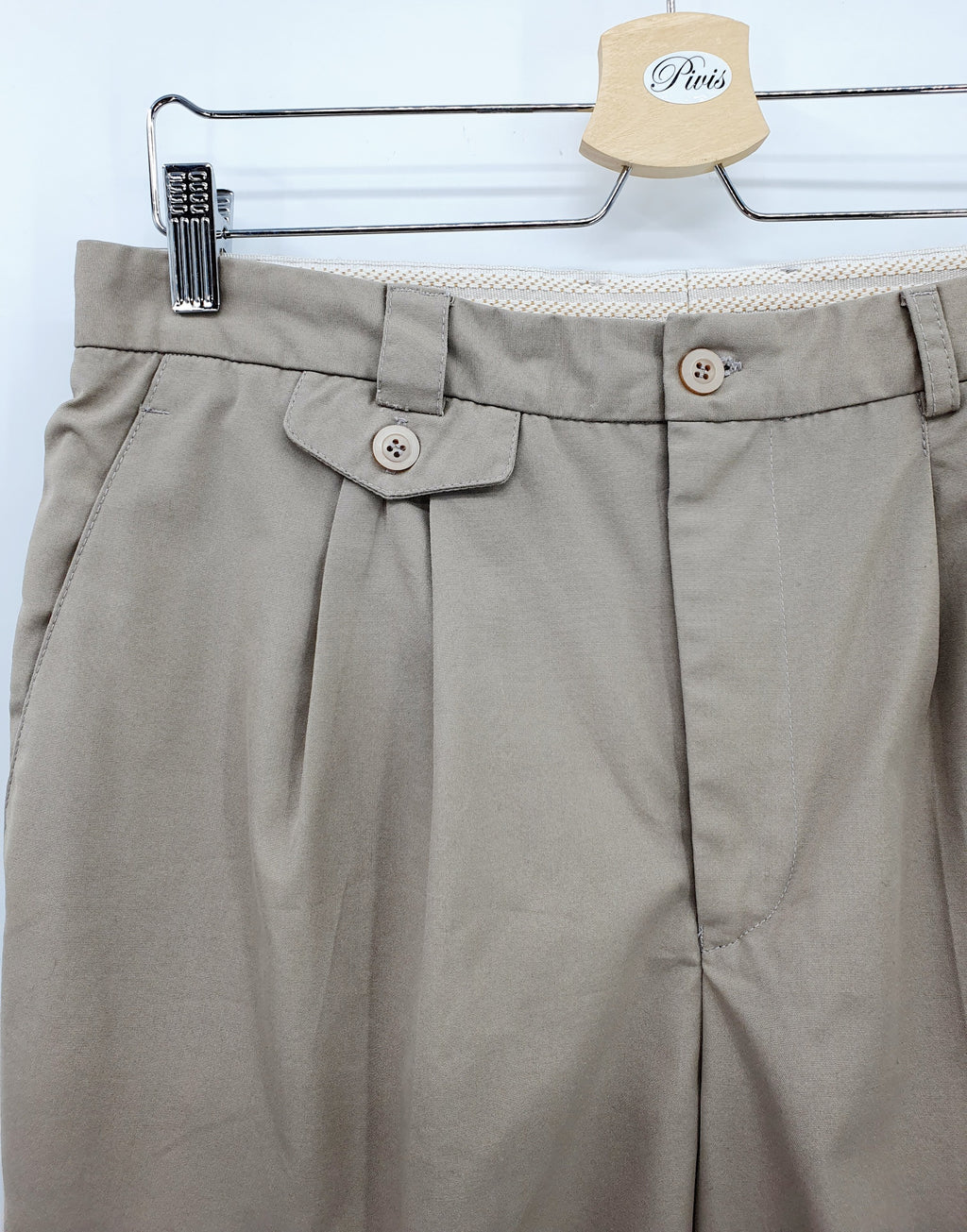 Bruno Altonelli miesten suorat housut 90-luvulta, väri beige, kuva vyötäröstä