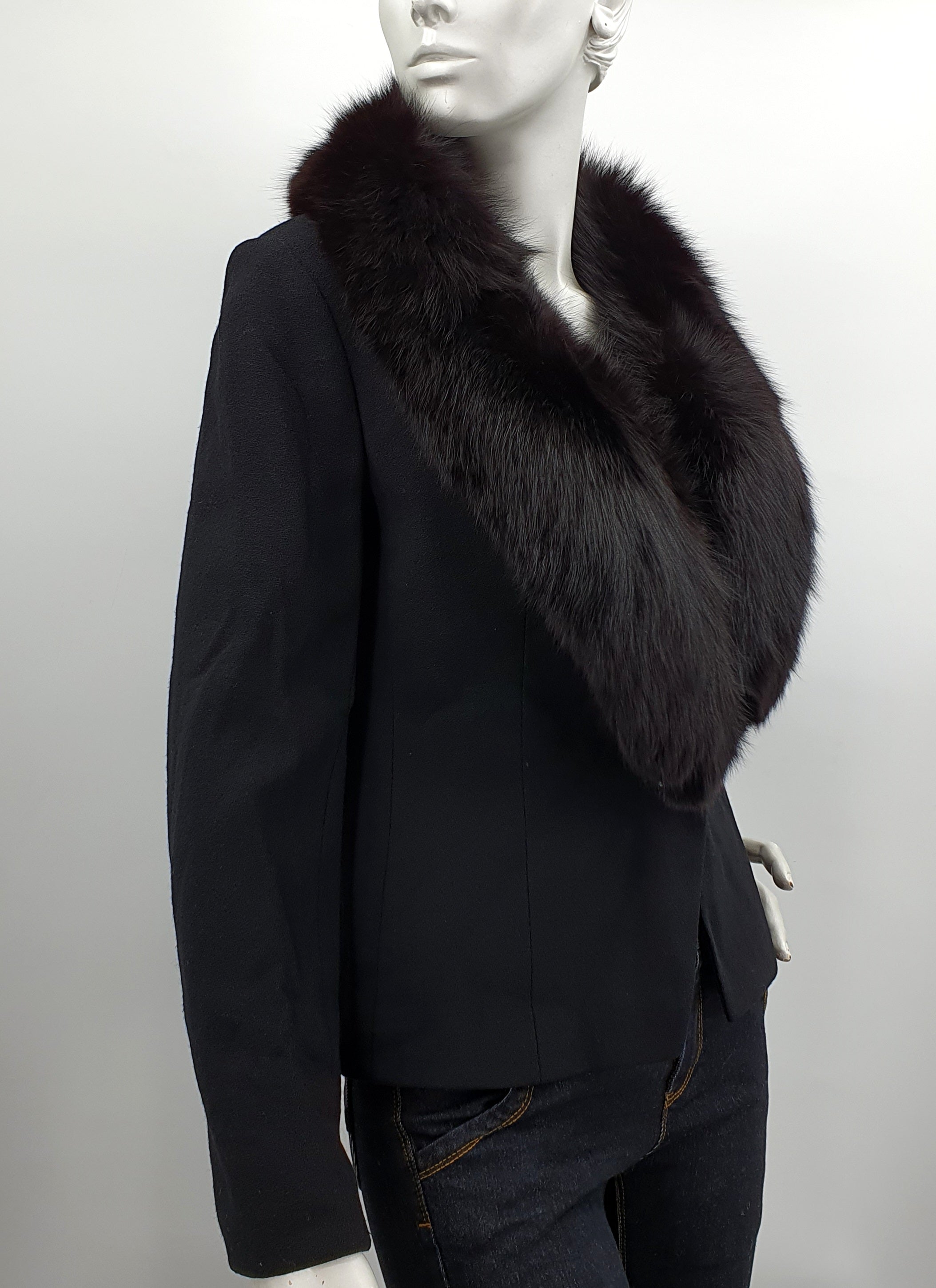 Montaldo's, black jacket with fur collar from the 60s-70s, size 36(38)