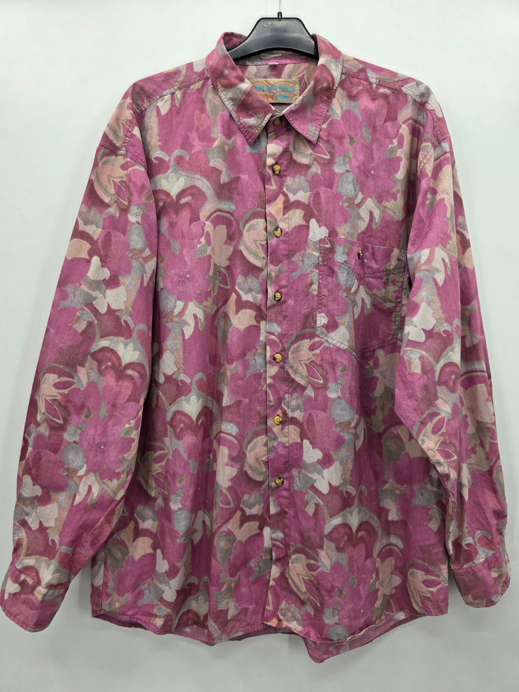Ragazzi, pink/grey men's cotton shirt from the 90s, size XXL