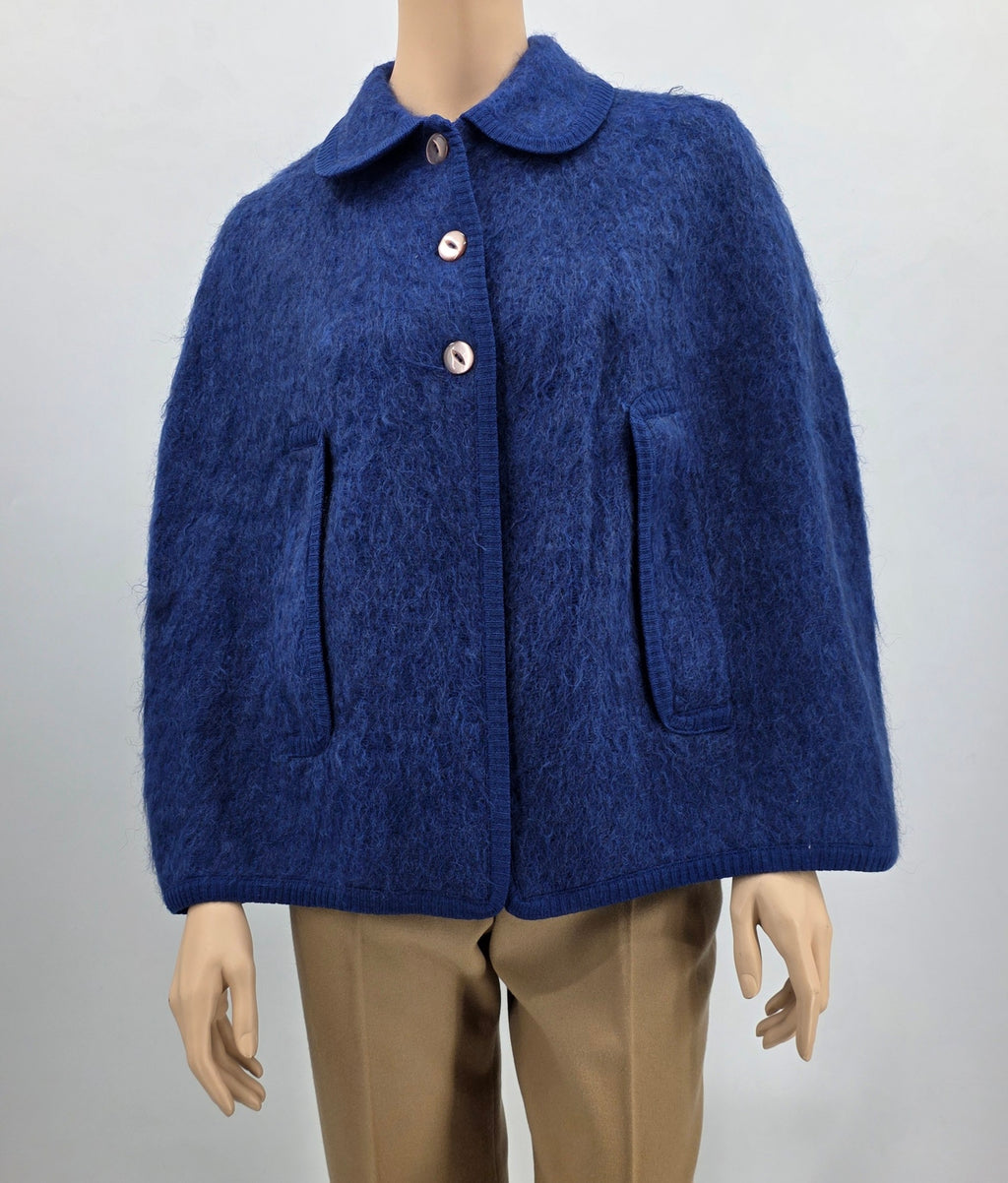 Blue woolen cape from the 60s-70s, one size