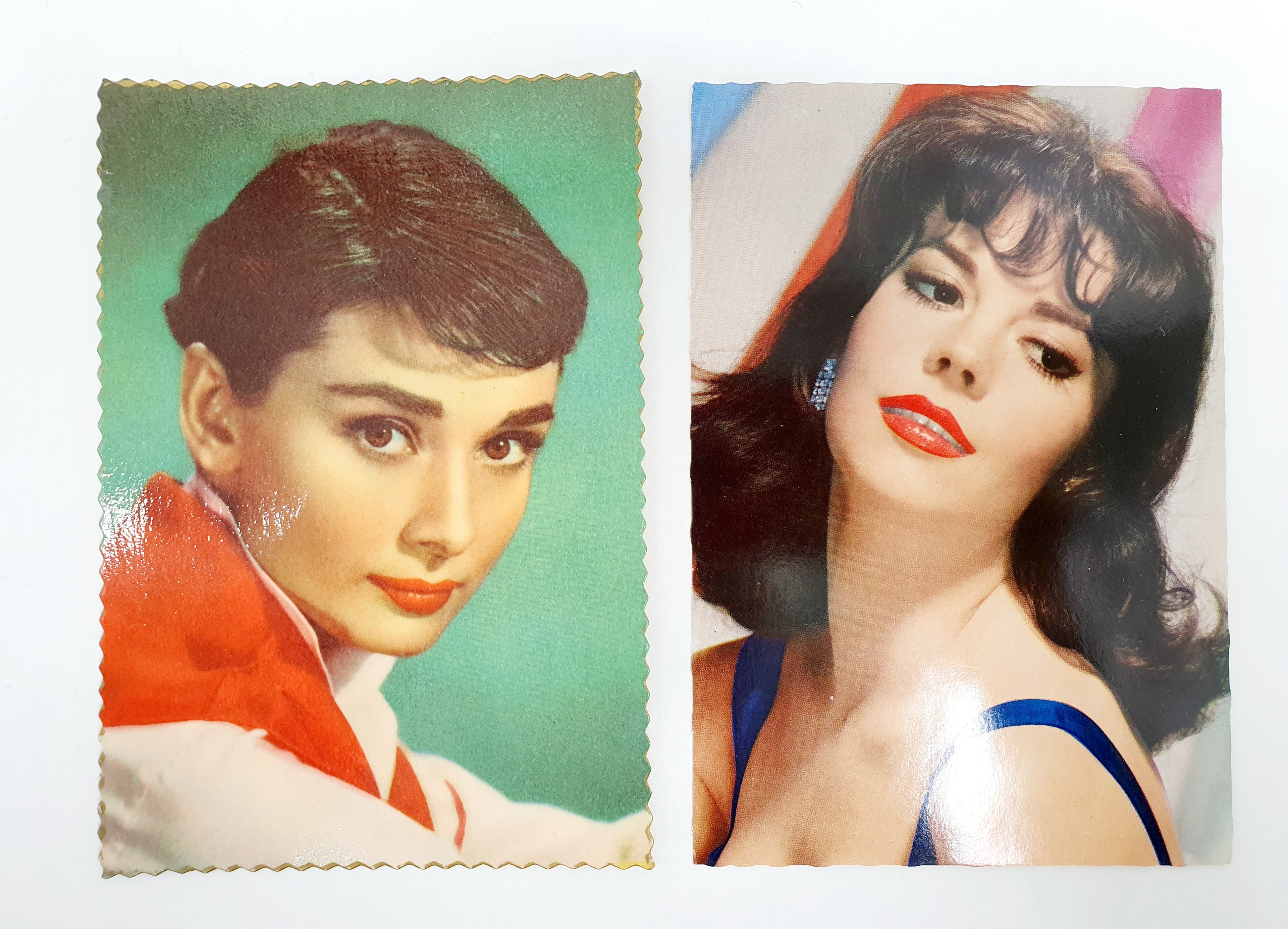 Old movie star postcards, Natalie Wood and Audrey Hepburn