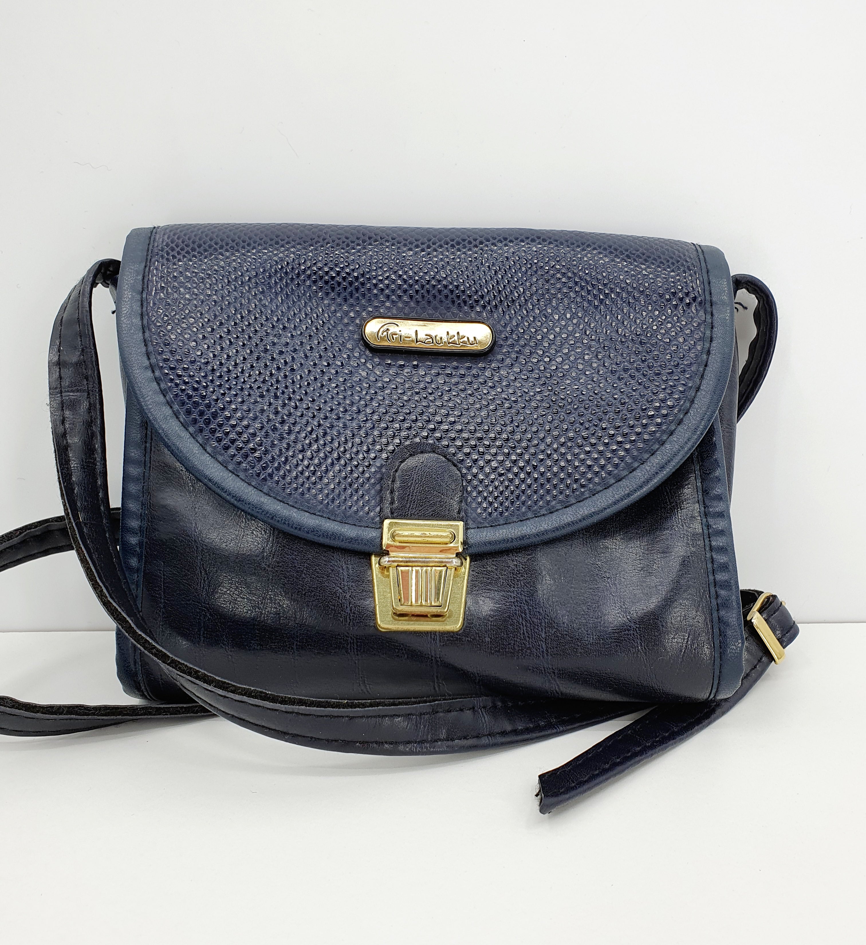 Tri-Laukku, dark blue shoulder bag from the 80s