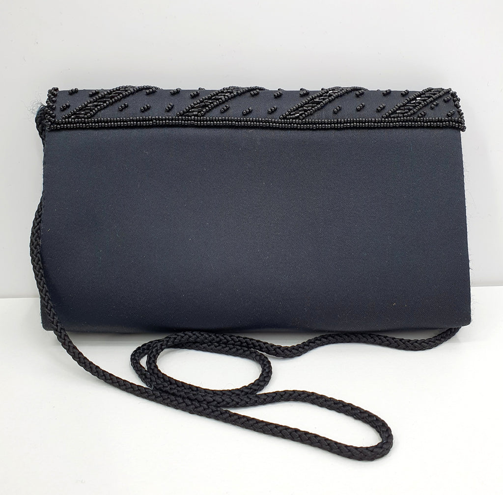 Black pearl embroidered party bag