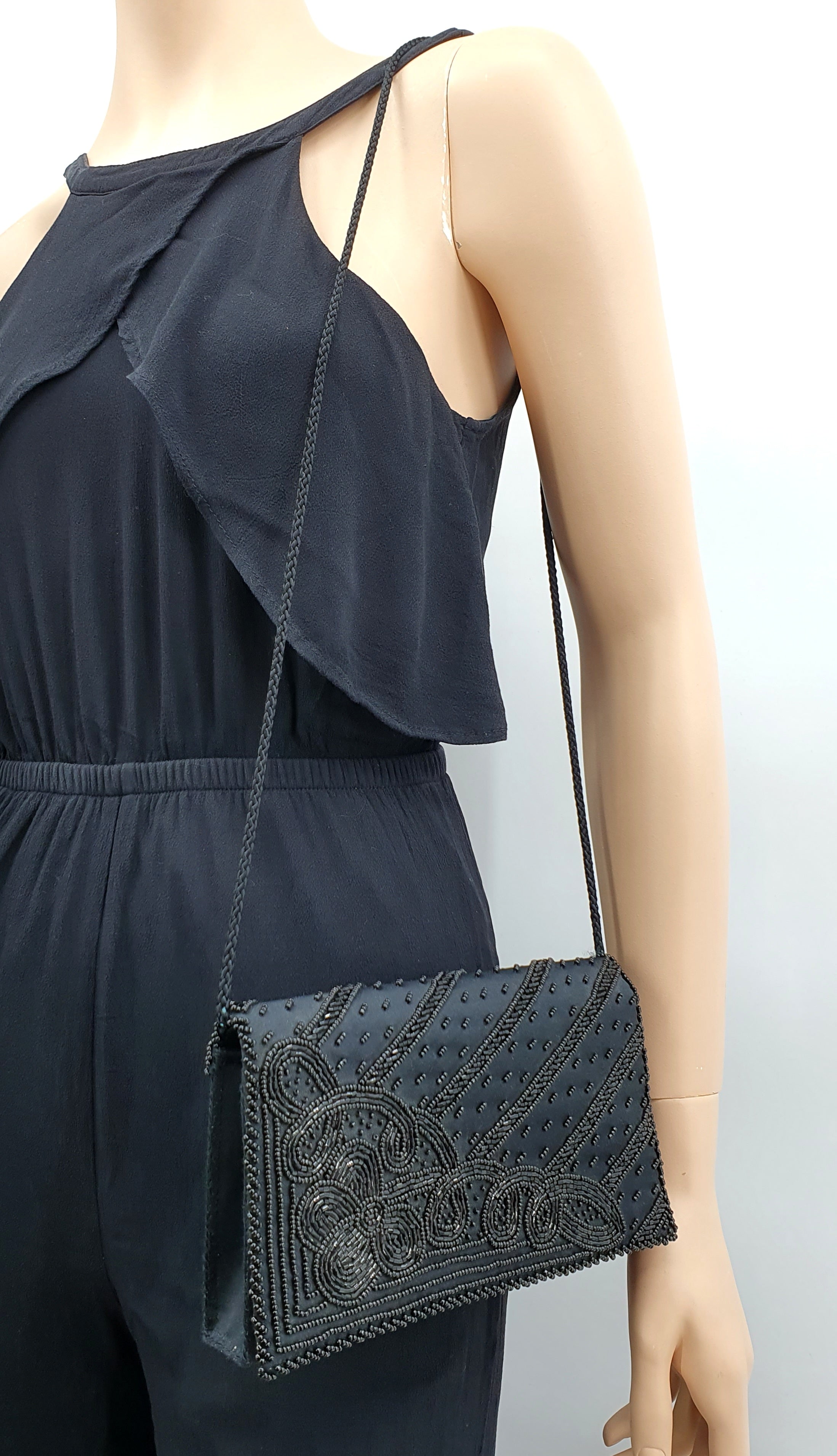Black pearl embroidered party bag