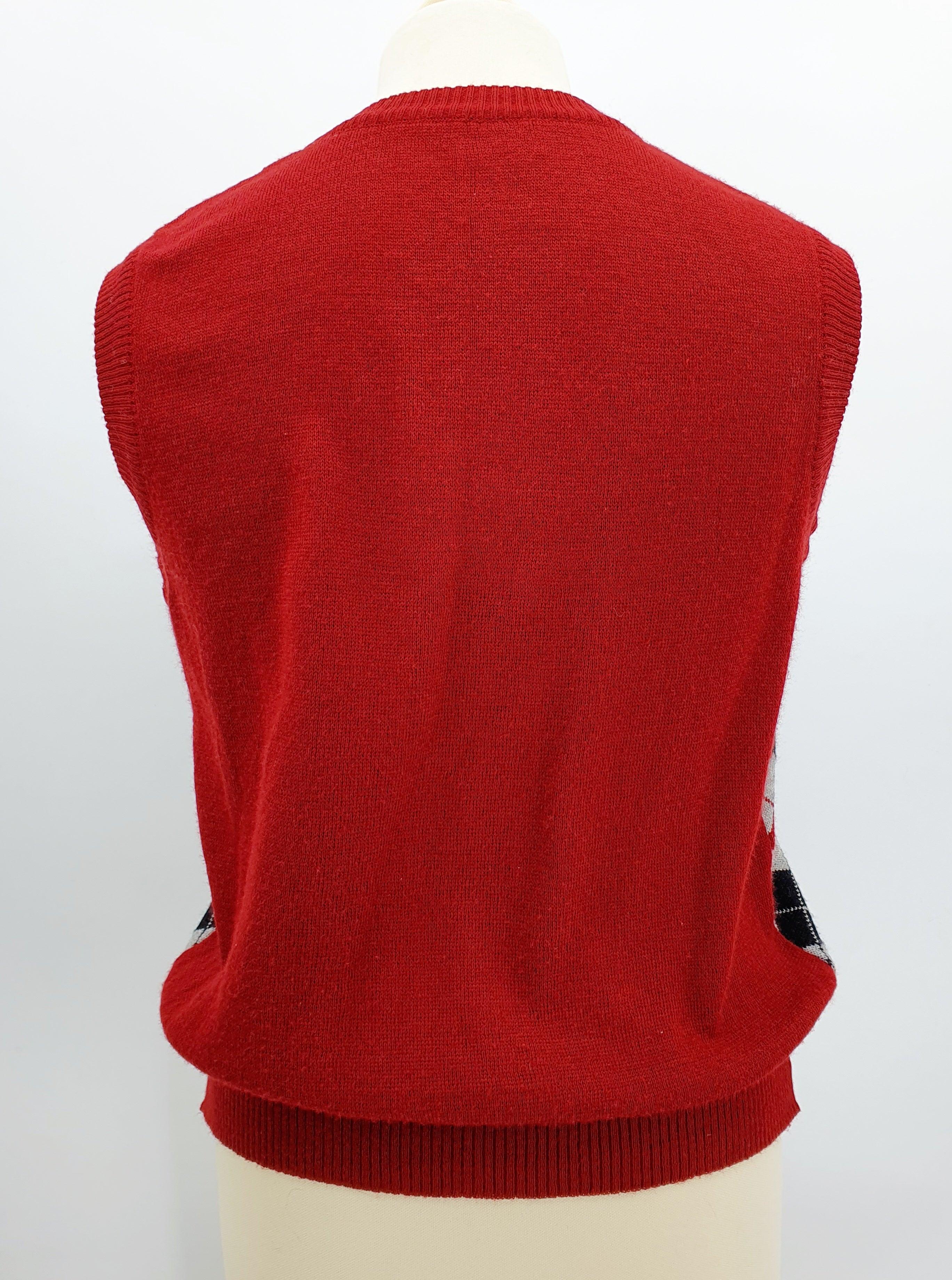 Ruutukuvioinen miesten neuleliivi 80-luku Yksivärinen selkäpuoli