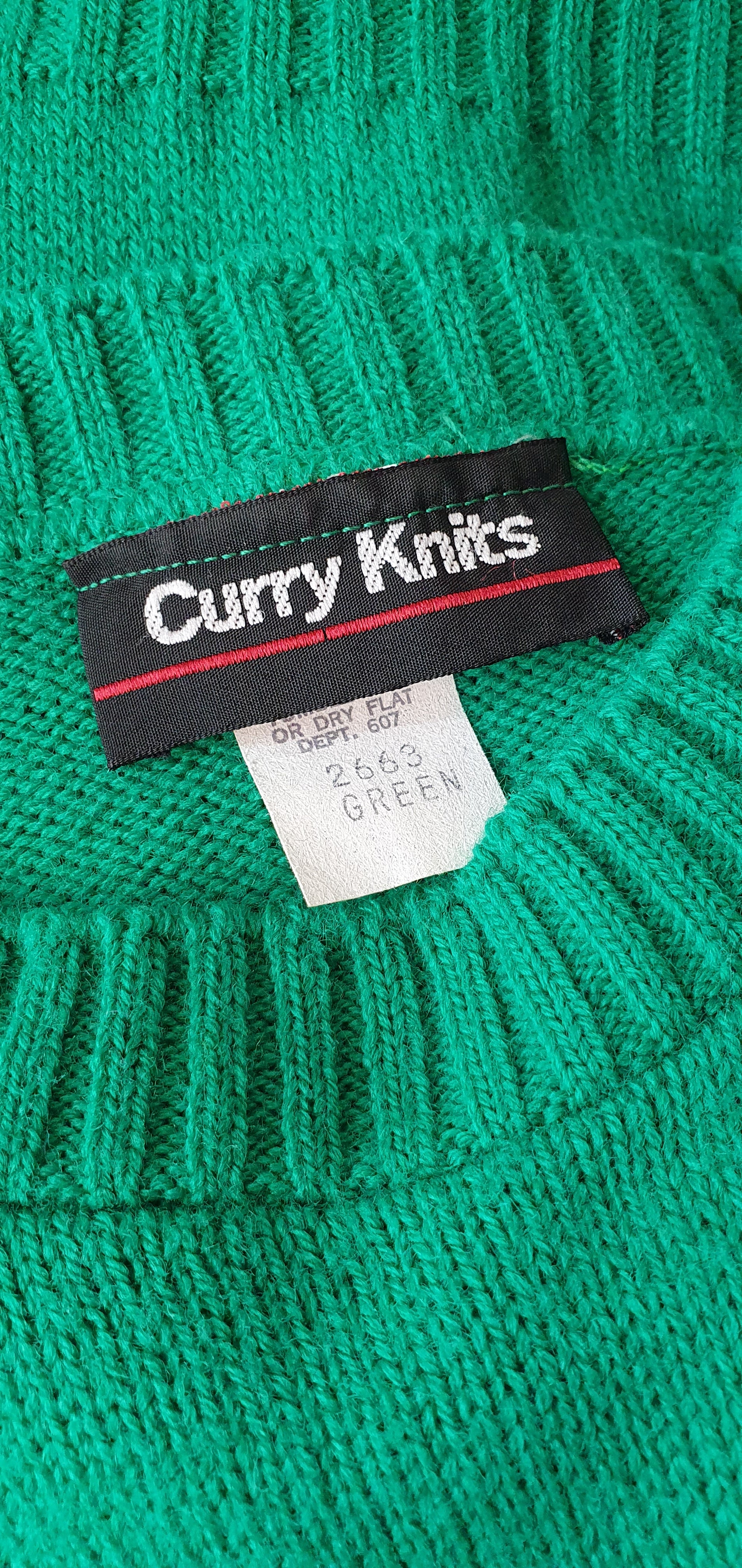 Curry Knits, green sweater from the 70s, size 34-36