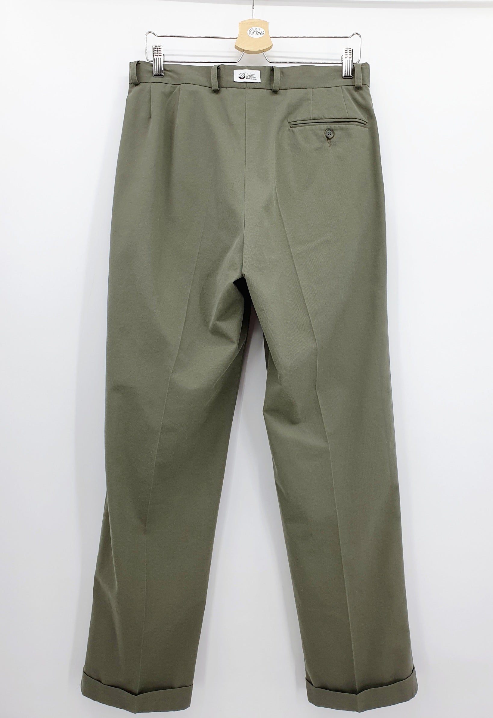 Miesten suorat vintagehousut 90-luvulta Väri vanhavihreä Upslaakilahkeet Kuva takaa