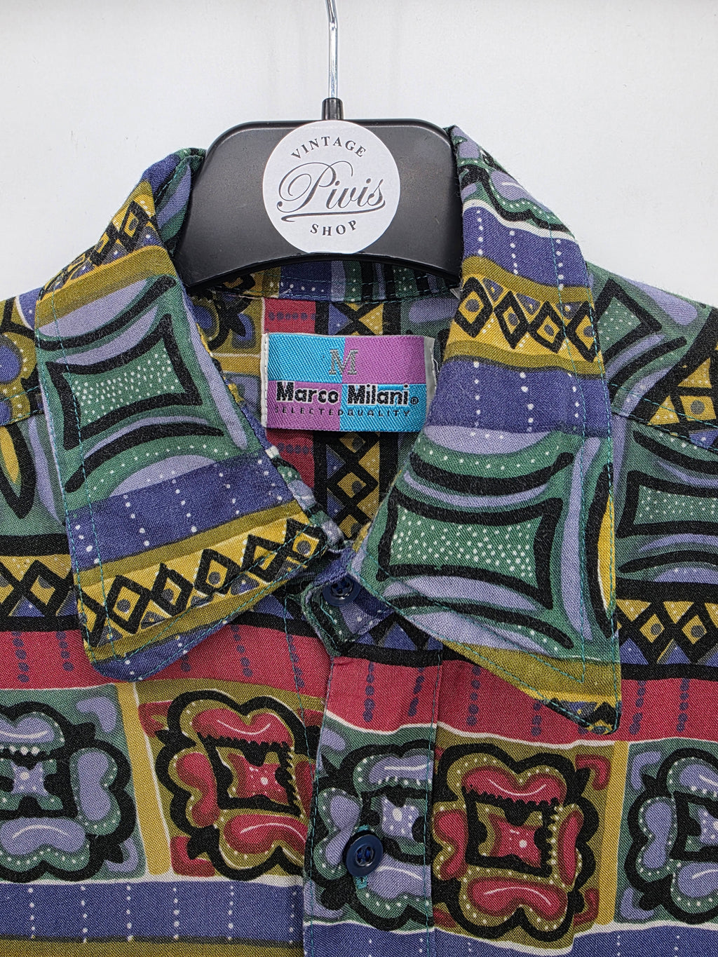 Marco Milani, colorful men's viscose shirt from the 90s, size S