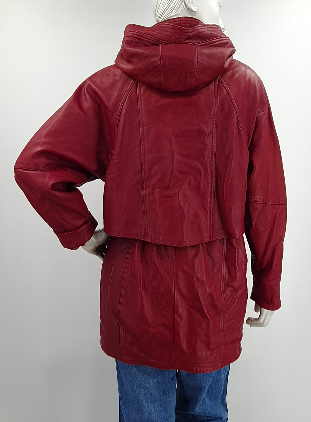 Dark red women's leather jacket from the 80s-90s, size 36