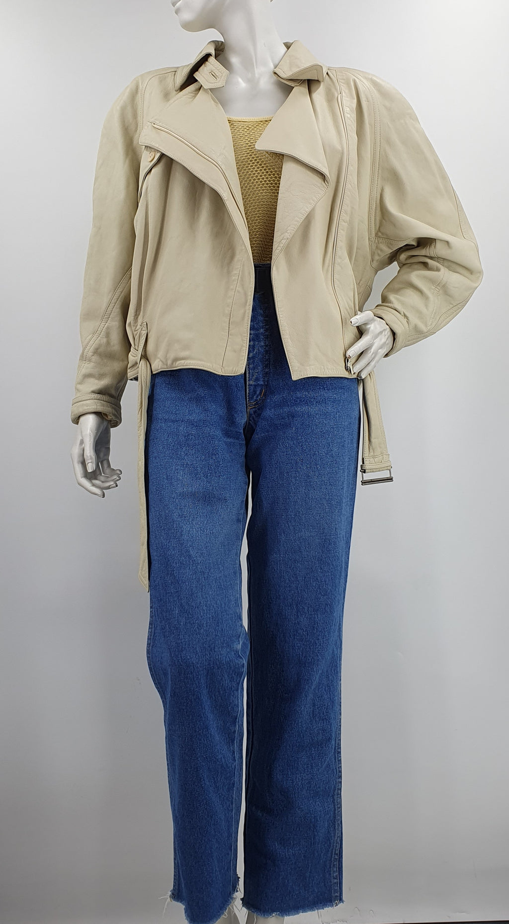Deya by Sonanini, off-white leather jacket, from the 80s, size 36-38