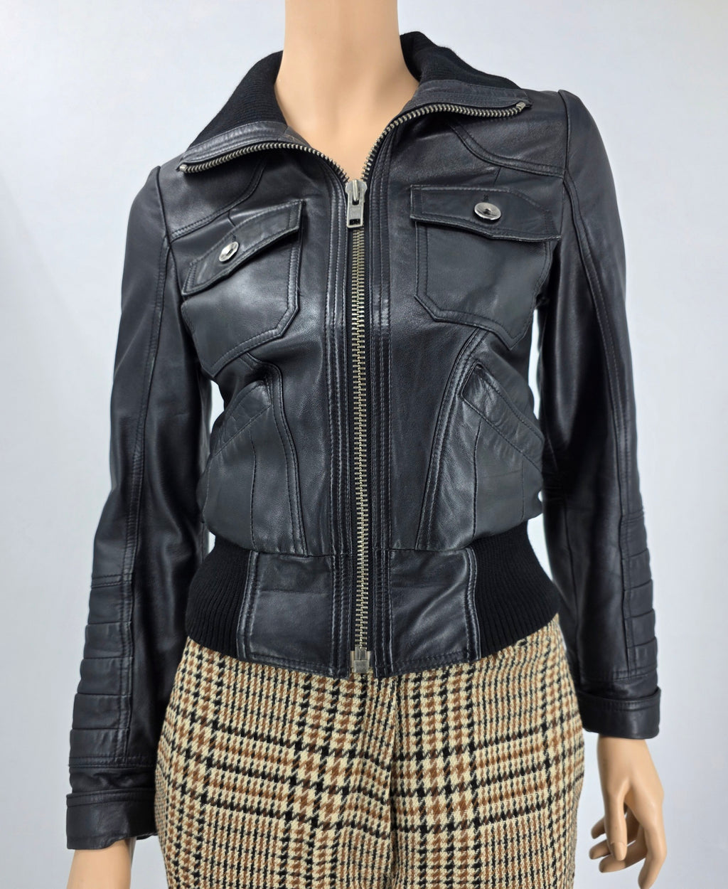Bruno Zaragoza, Y2K Italian black leather jacket, size 34-36