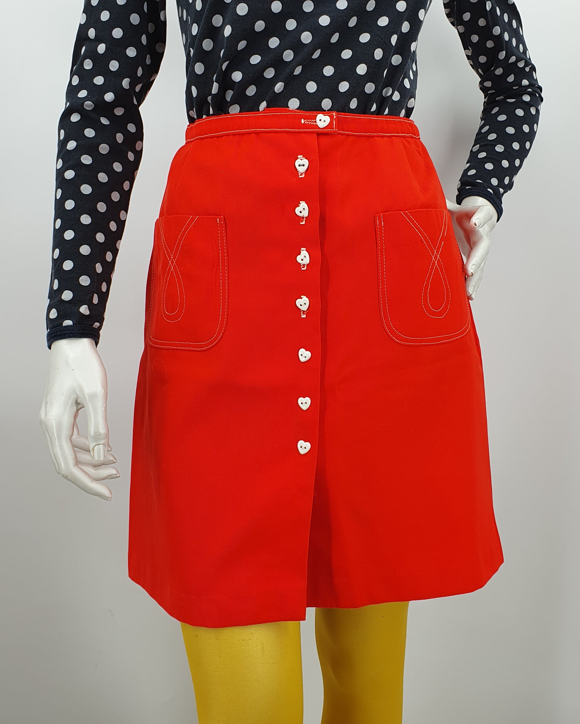 Texlene, red short skirt from the 70s, waist 64cm, size 34