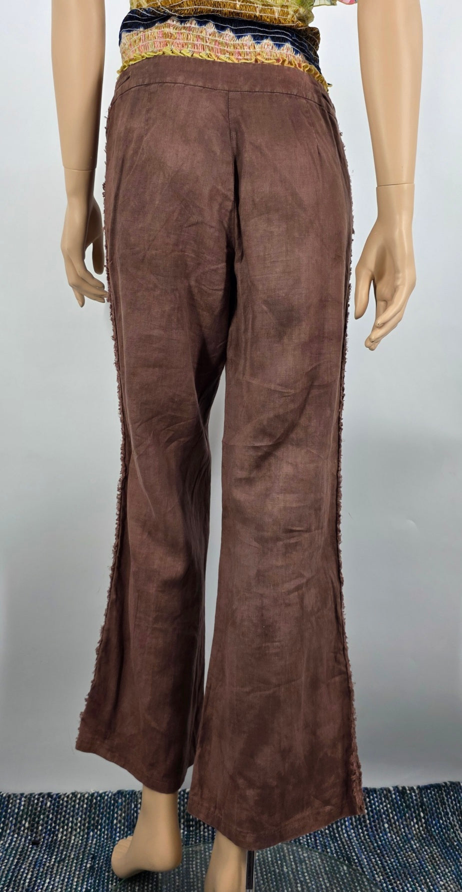 MEXX, brown low-waisted linen trousers from the 2000s, waist 82cm, size 36-38