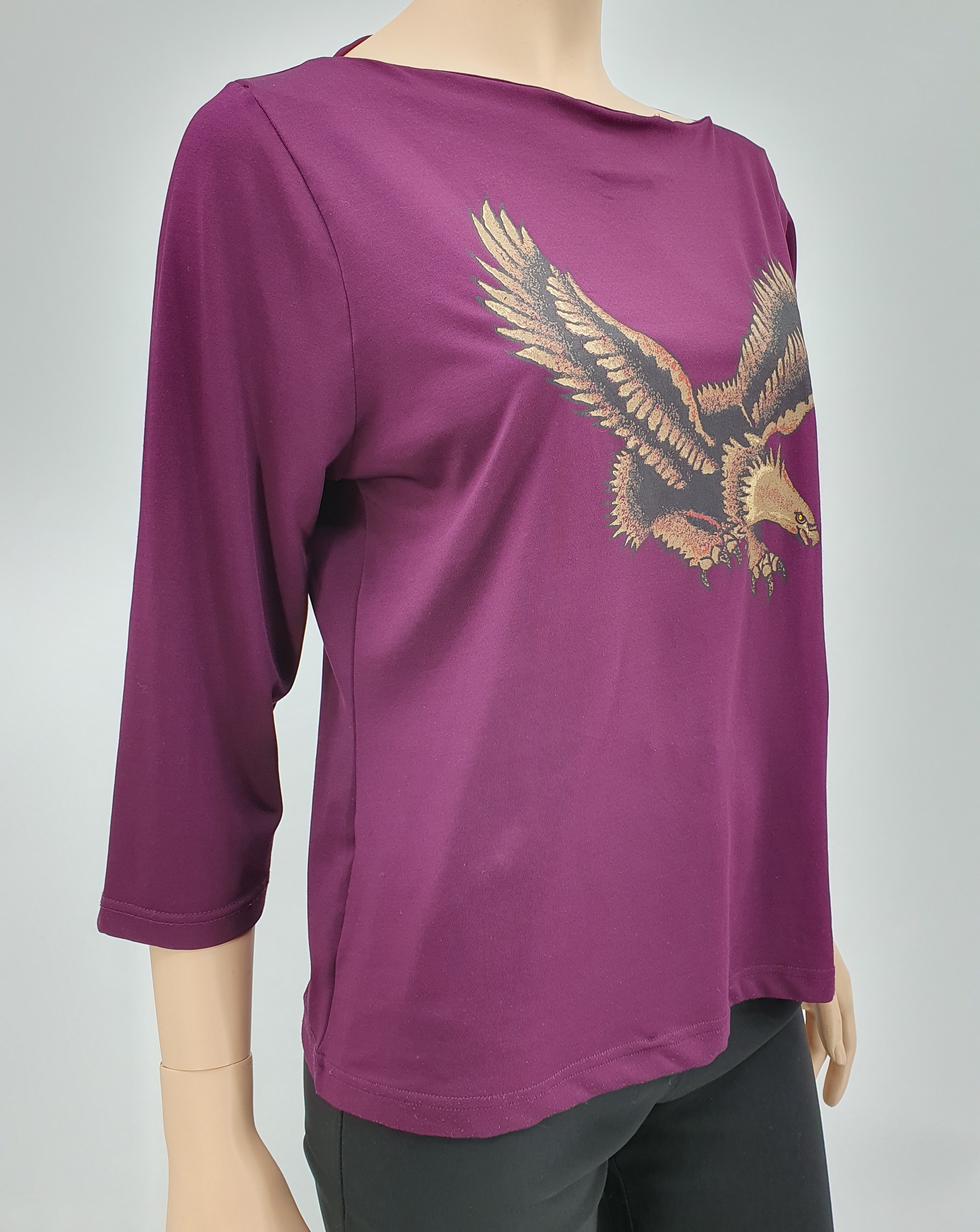 Hennes, luumunvärinen Y2K pusero lintukuviolla, koko 38-40