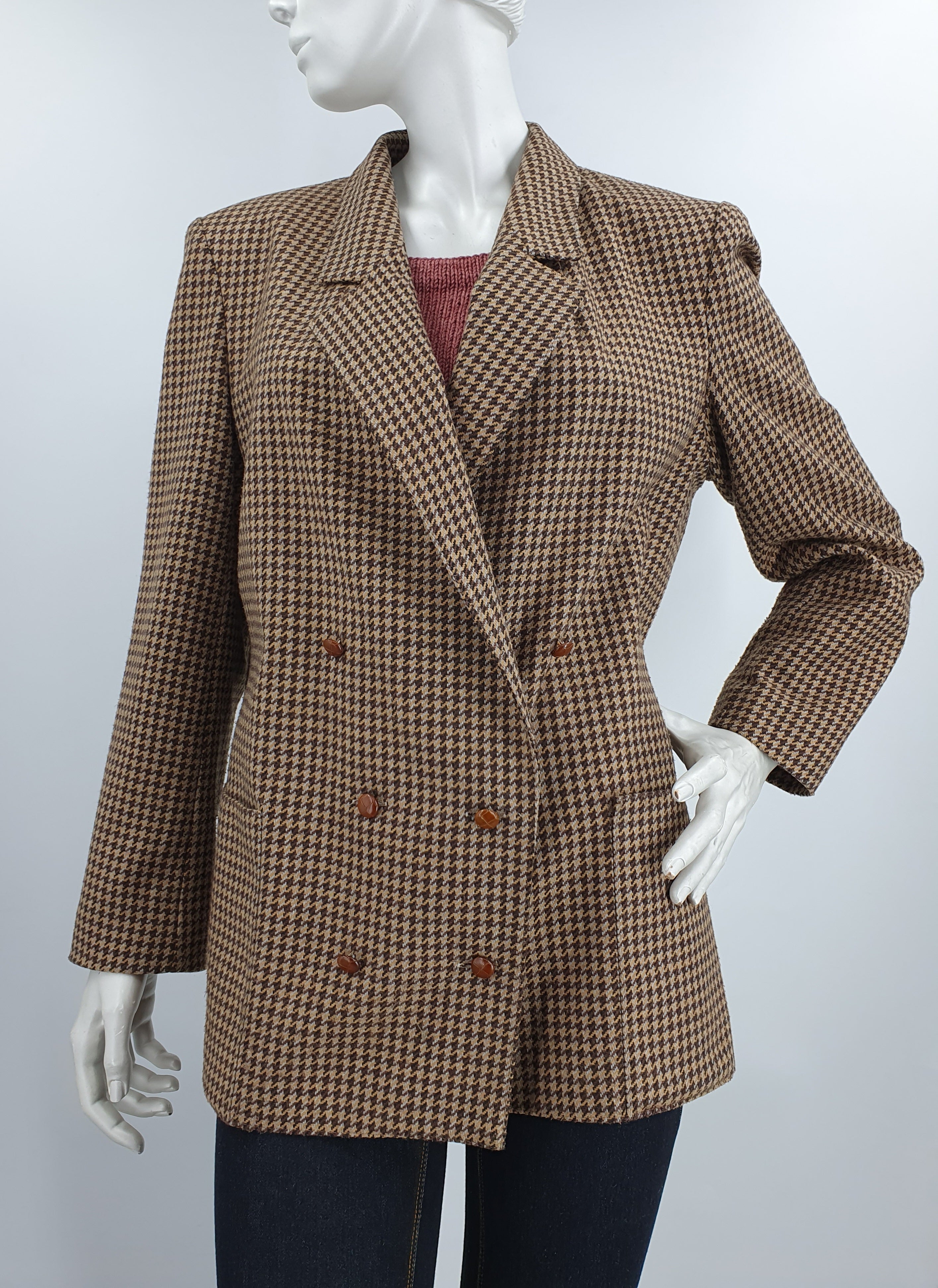Design Product, brown blazer with houndstooth pattern from the 90s, size 36-38