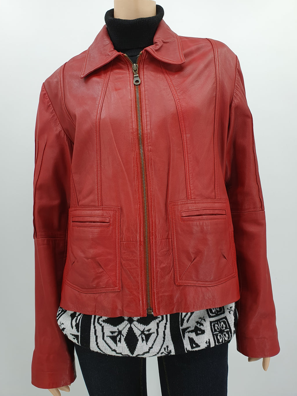 Marciano, red short leather jacket, 80s-90s, size 42-44
