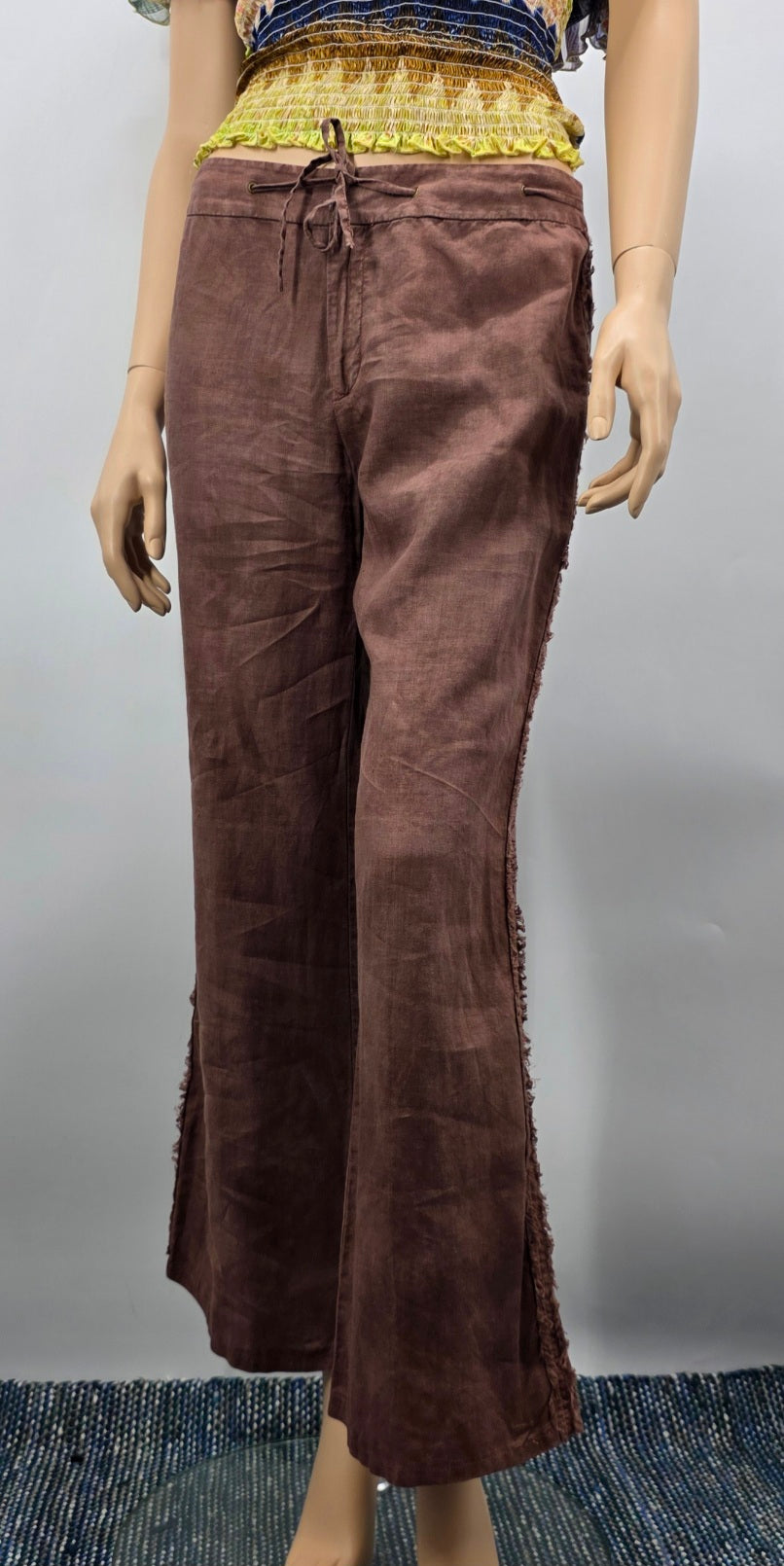 MEXX, brown low-waisted linen trousers from the 2000s, waist 82cm, size 36-38