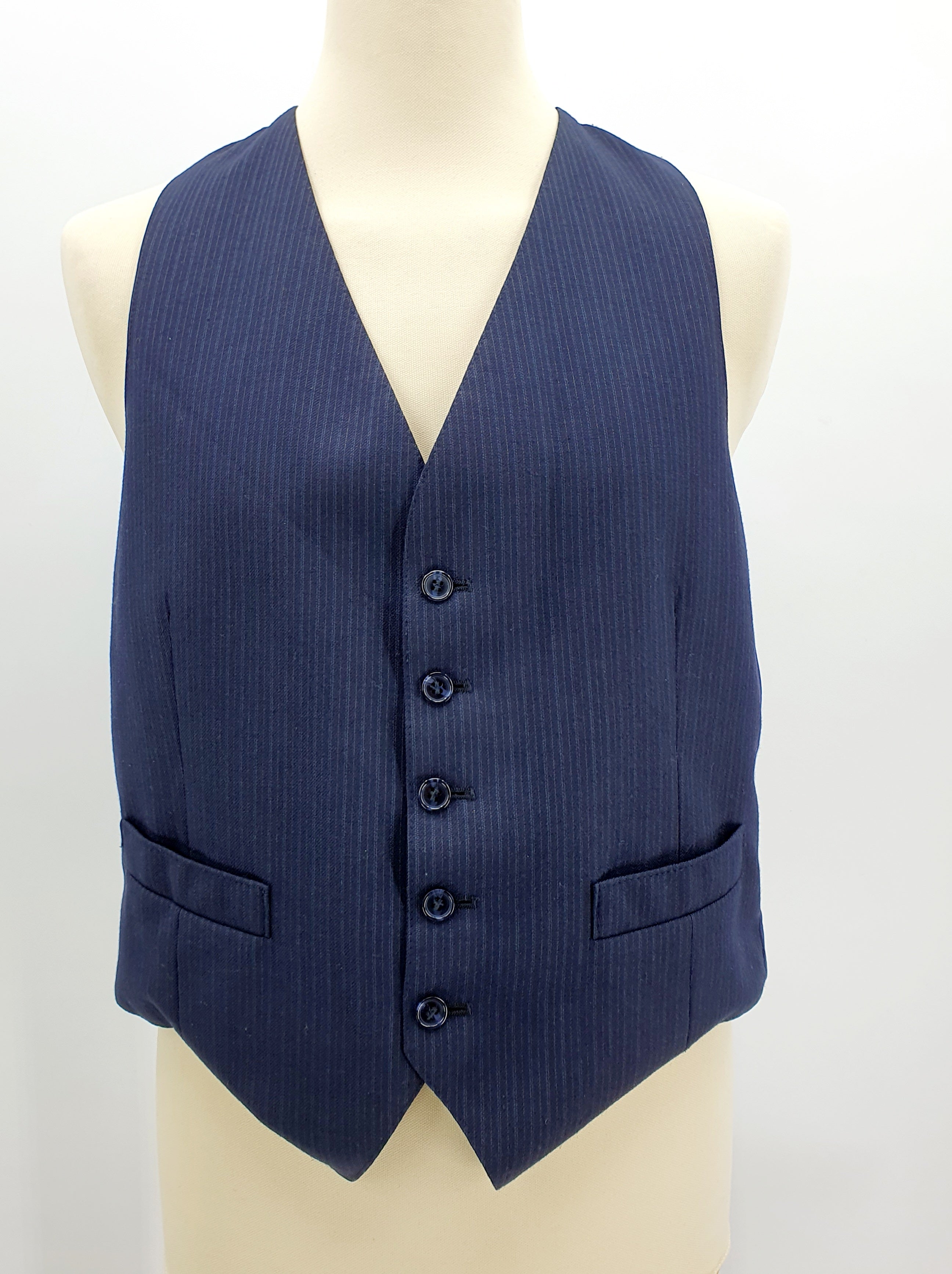 Miesten  pukuliivi 70-luvulta tummansininen kapea raitakuvio