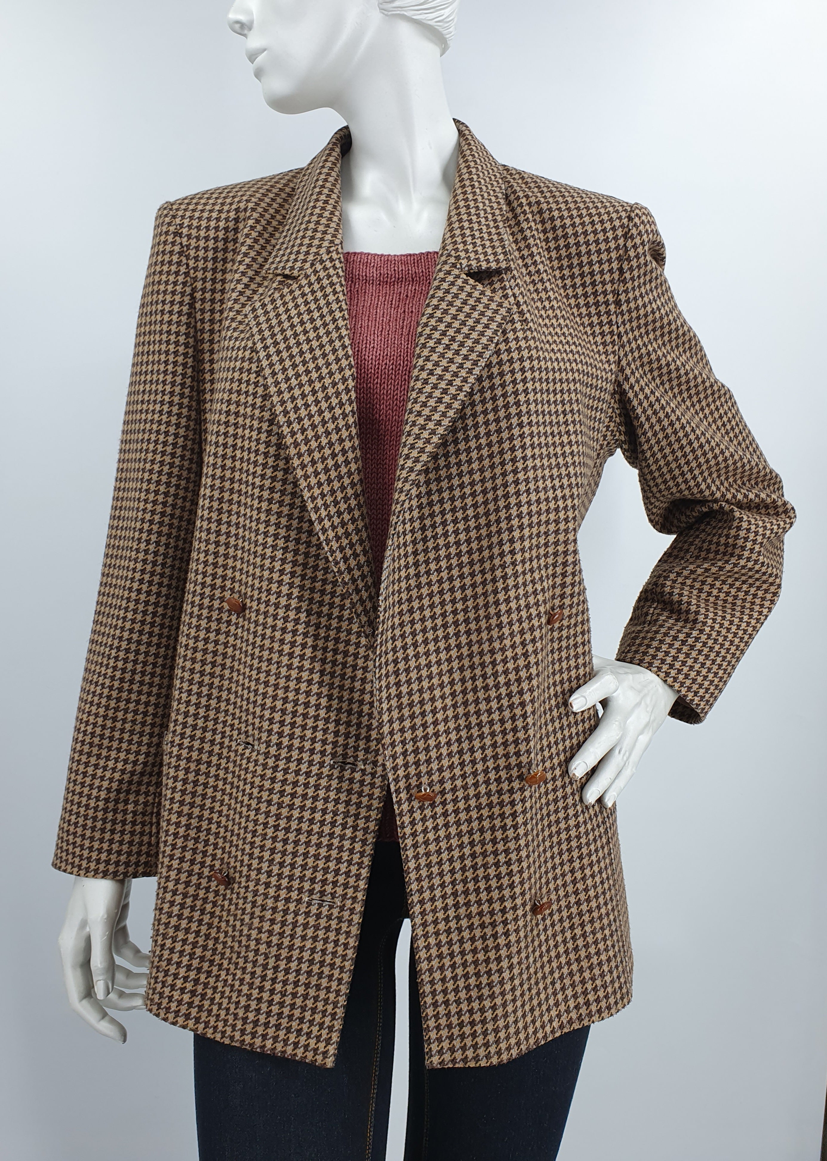 Design Product, brown blazer with houndstooth pattern from the 90s, size 36-38