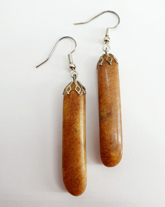 Earrings, reddish brown natural stone