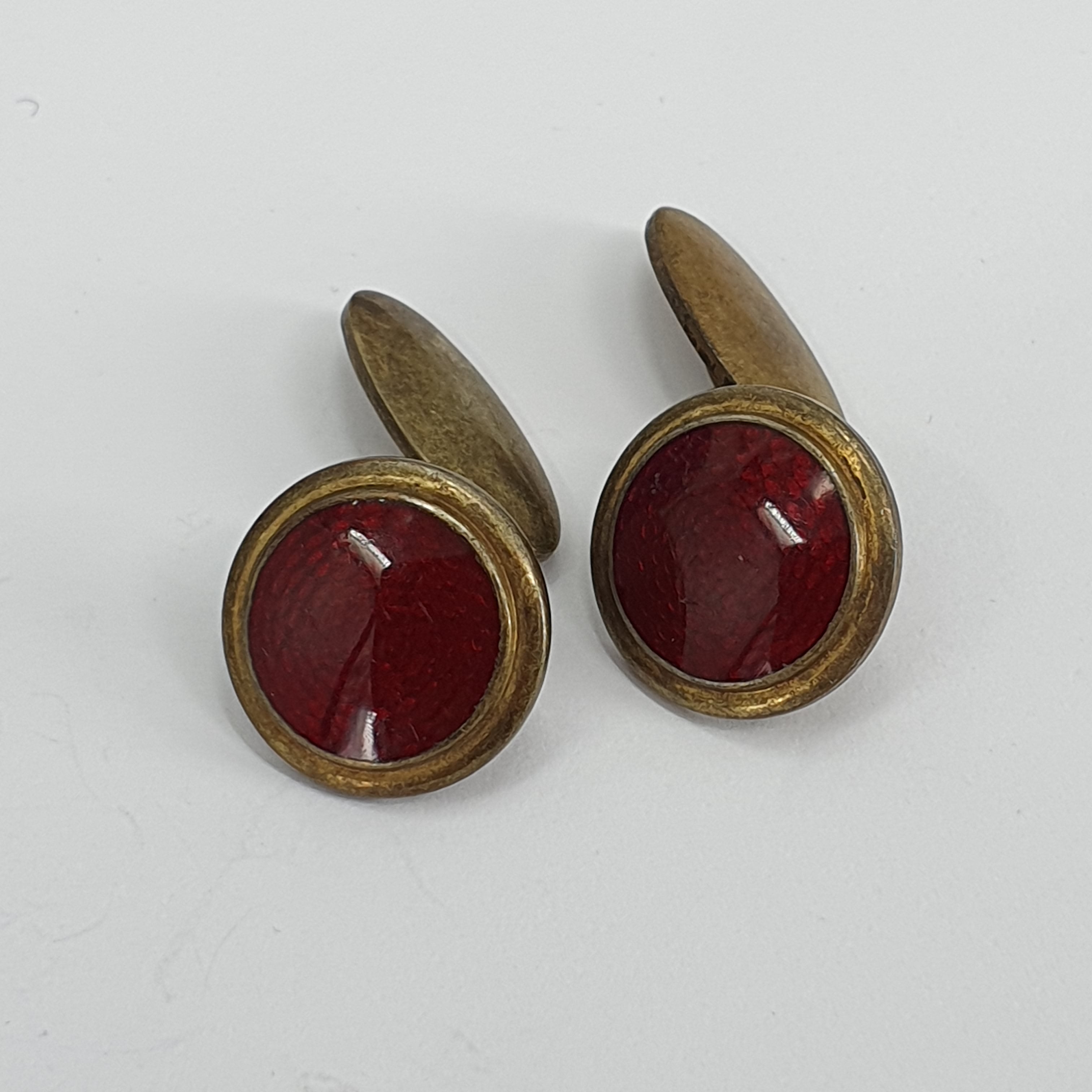 Vintage cufflinks from the 40s-60s, round burgundy button