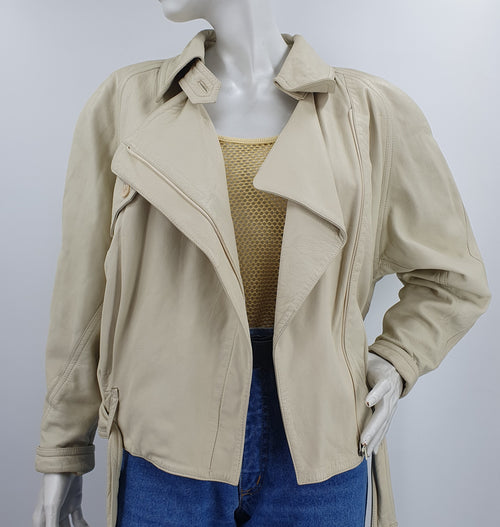 Deya by Sonanini, off-white leather jacket, from the 80s, size 36-38