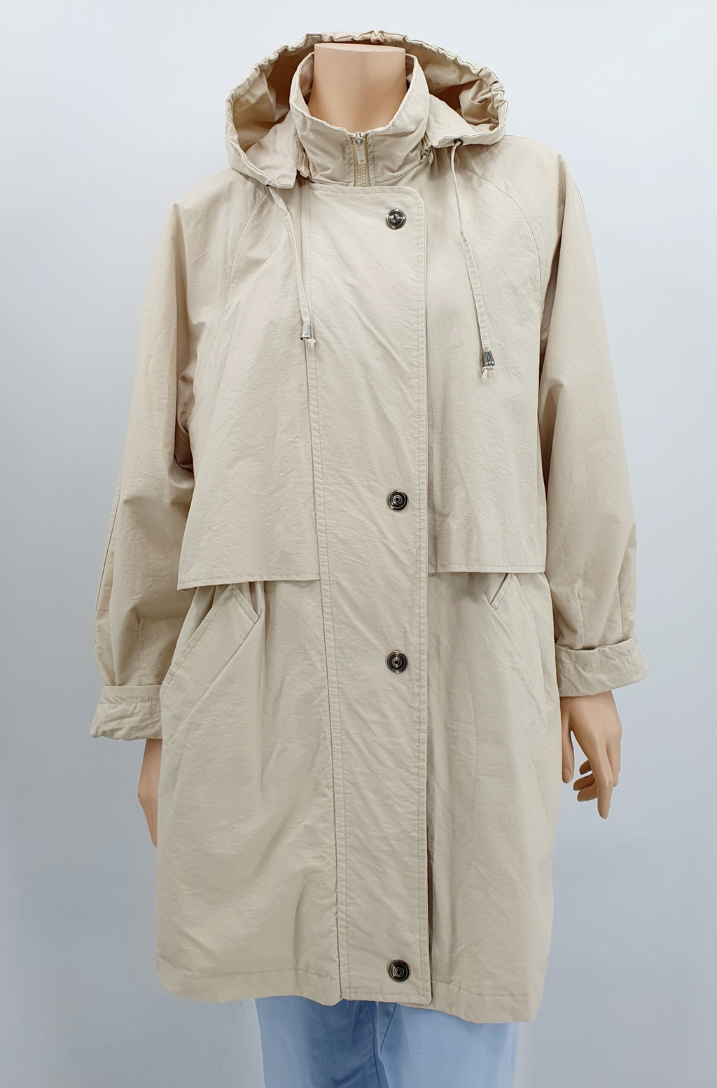 Puolipitkä välikausitakki 90-luvulta, väri vaaleanbeige