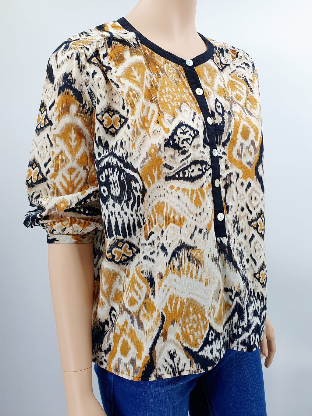 JAP cotton blouse from the 2000s, half-length sleeves, size 36-38-40, D-sizing