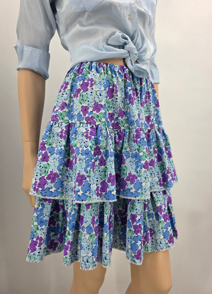 Short frill skirt with floral pattern, waist 70-100cm, size 34-42