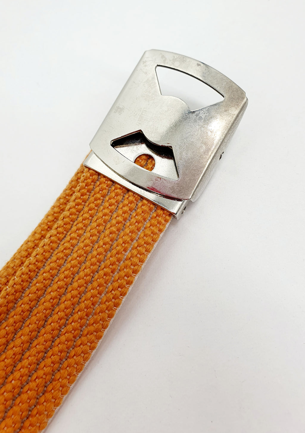 Narrow textile belt from the 80s, gray-orange, length 90cm