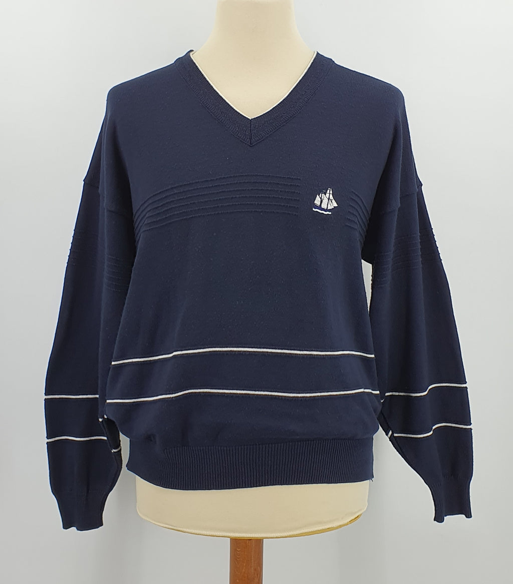 PT Collection, merihenkinen miesten neulepusero 80-luvulta, koko S/M