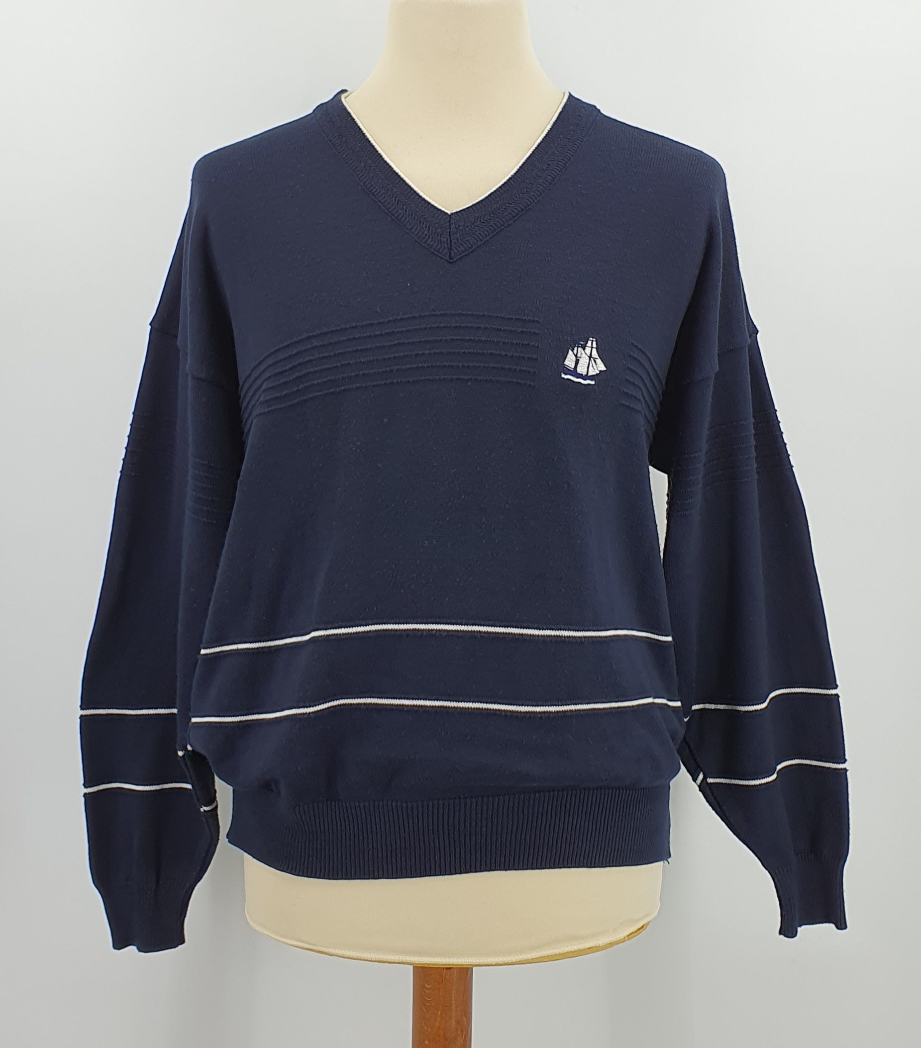 PT Collection, merihenkinen miesten neulepusero 80-luvulta, koko S/M